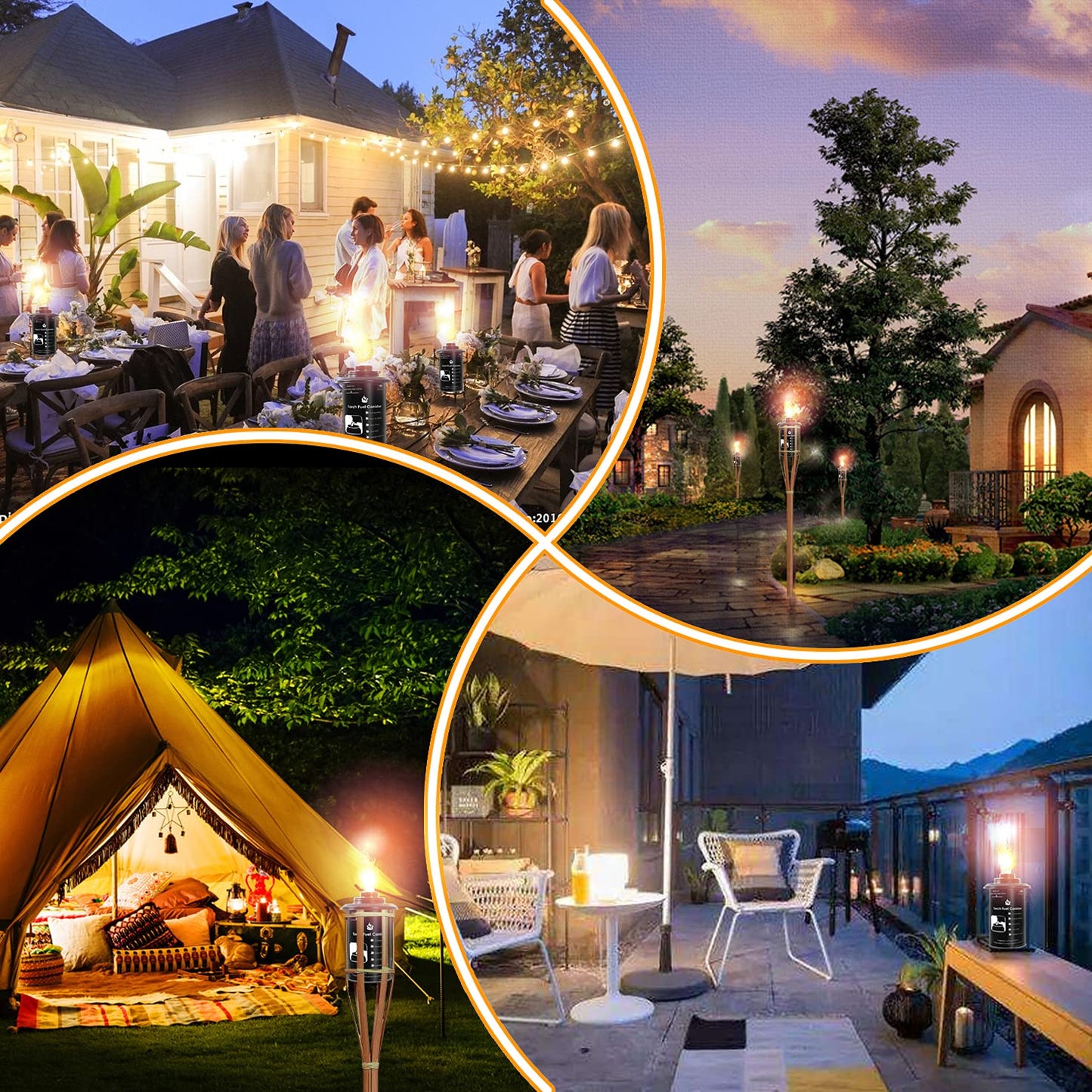 ZSZMFH 6-Pack 12oz Bamboo Torch Fuel Canisters with Wicks & Covers, Refillable Citronella Torch for Outdoor, Garden, Luau Party