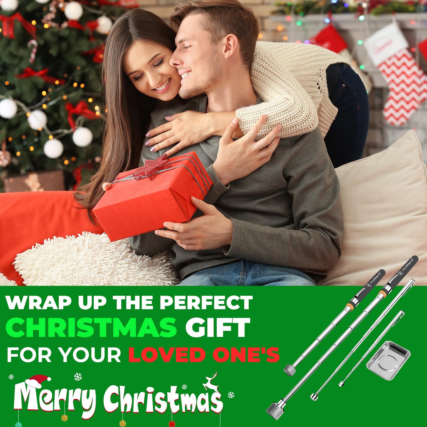 Mulwark 5-Piece Telescoping Magnetic Pickup Tool Set, Extendable 1.5–15LB Strong Pull Magnets with Rust-Proof Magnetic Tray for Mechanics, Automotive & DIY