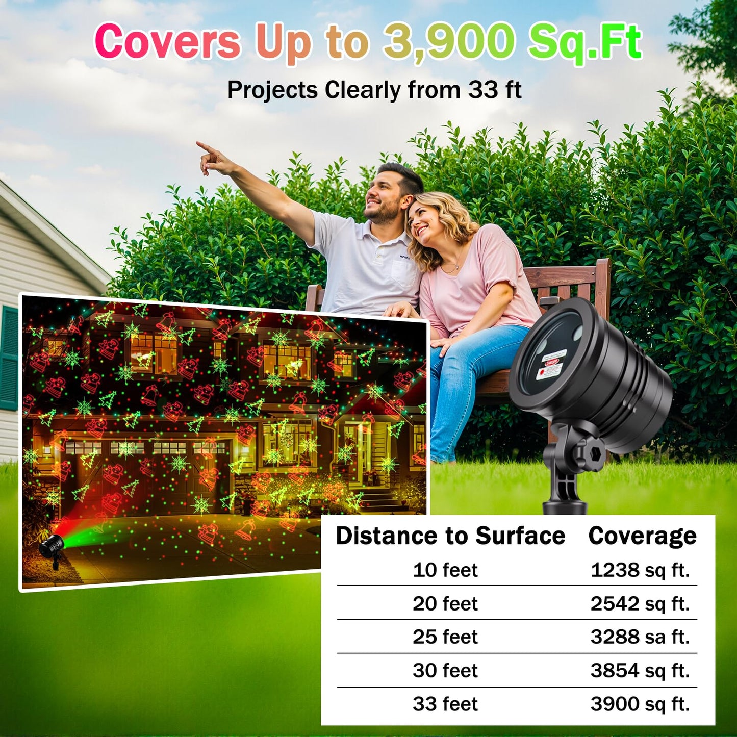 Outdoor Christmas Laser Projector Lights – Waterproof Red & Green Patterns with Remote, Holiday Yard & Garden Decoration