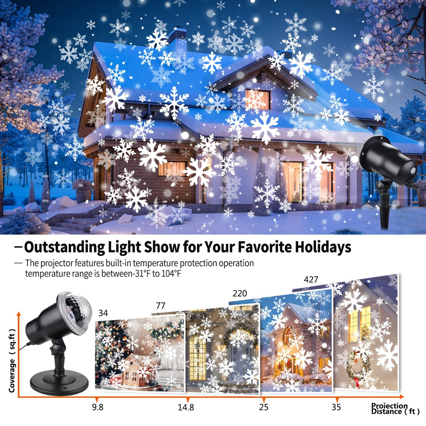 Christmas Projector Lights Outdoor, Snowflake Projector Lights with Wireless Remote Control for Christmas Decorations Lights New Year Party