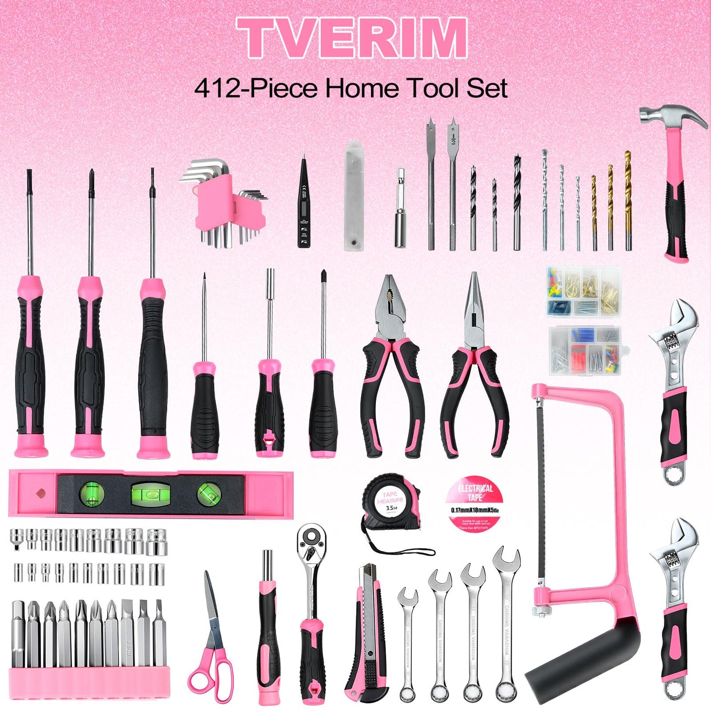 412-Piece Home & Auto Tool Kit with Organizer Drawers, Toolbox Storage Case for DIY, Handyman, Men & Women