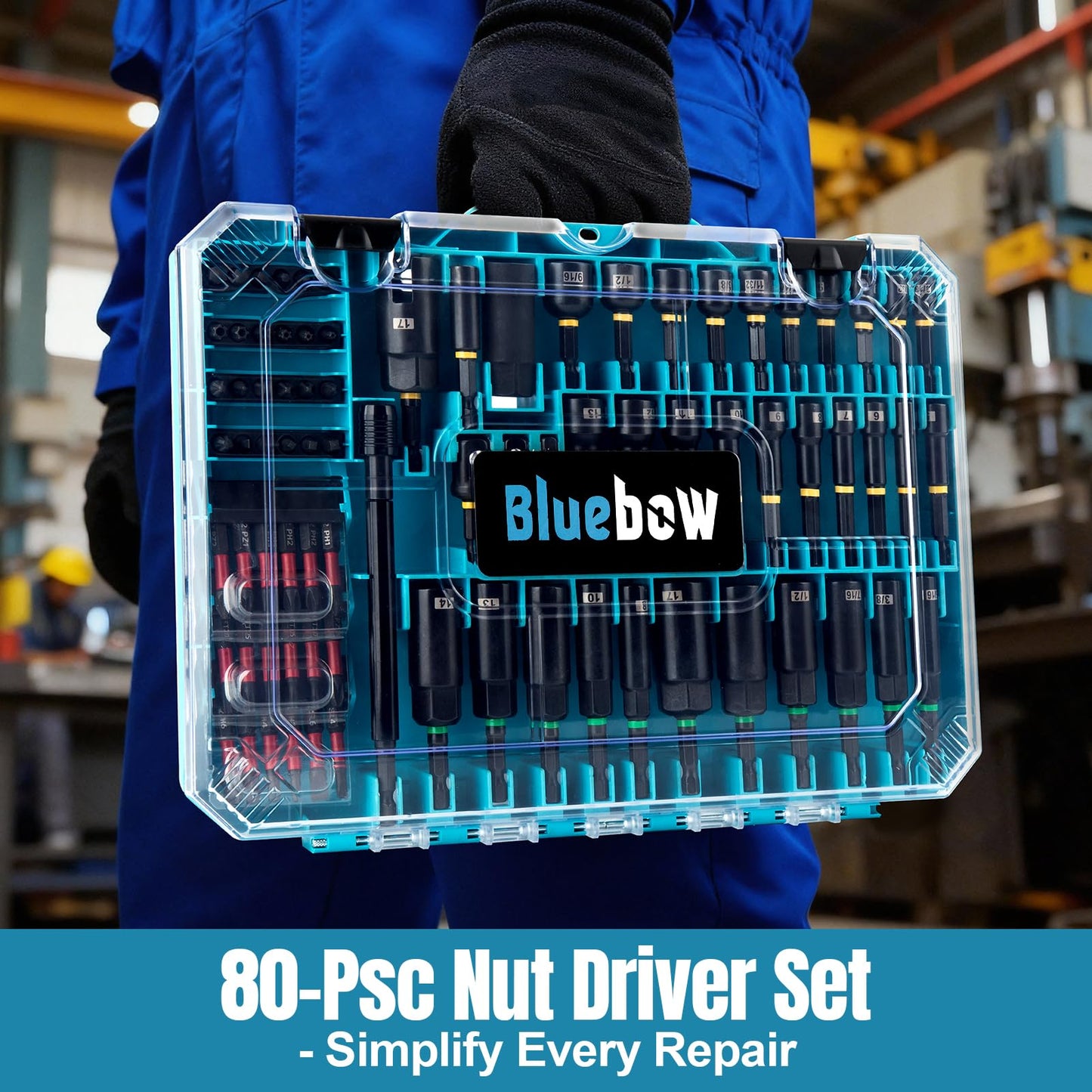 80-Piece Magnetic Impact Nut Driver Set with Metric & SAE Sockets, Quick-Release Extension, Power Bits, Bit Holder & Storage Box