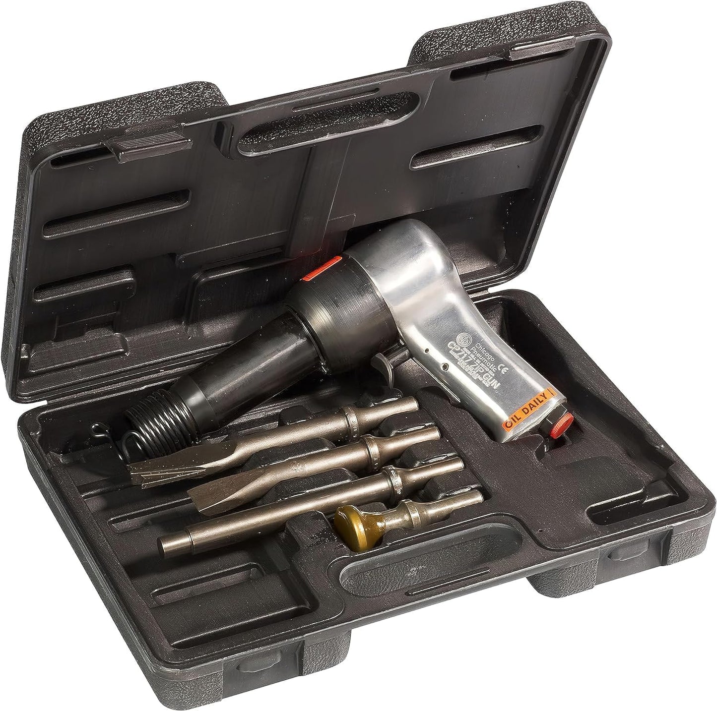 Chicago Pneumatic CP717K Air Hammer Kit – 4-Piece 0.498" Chisel Set, Spring Retainer, Heavy Duty Case, Welding & Construction Tool