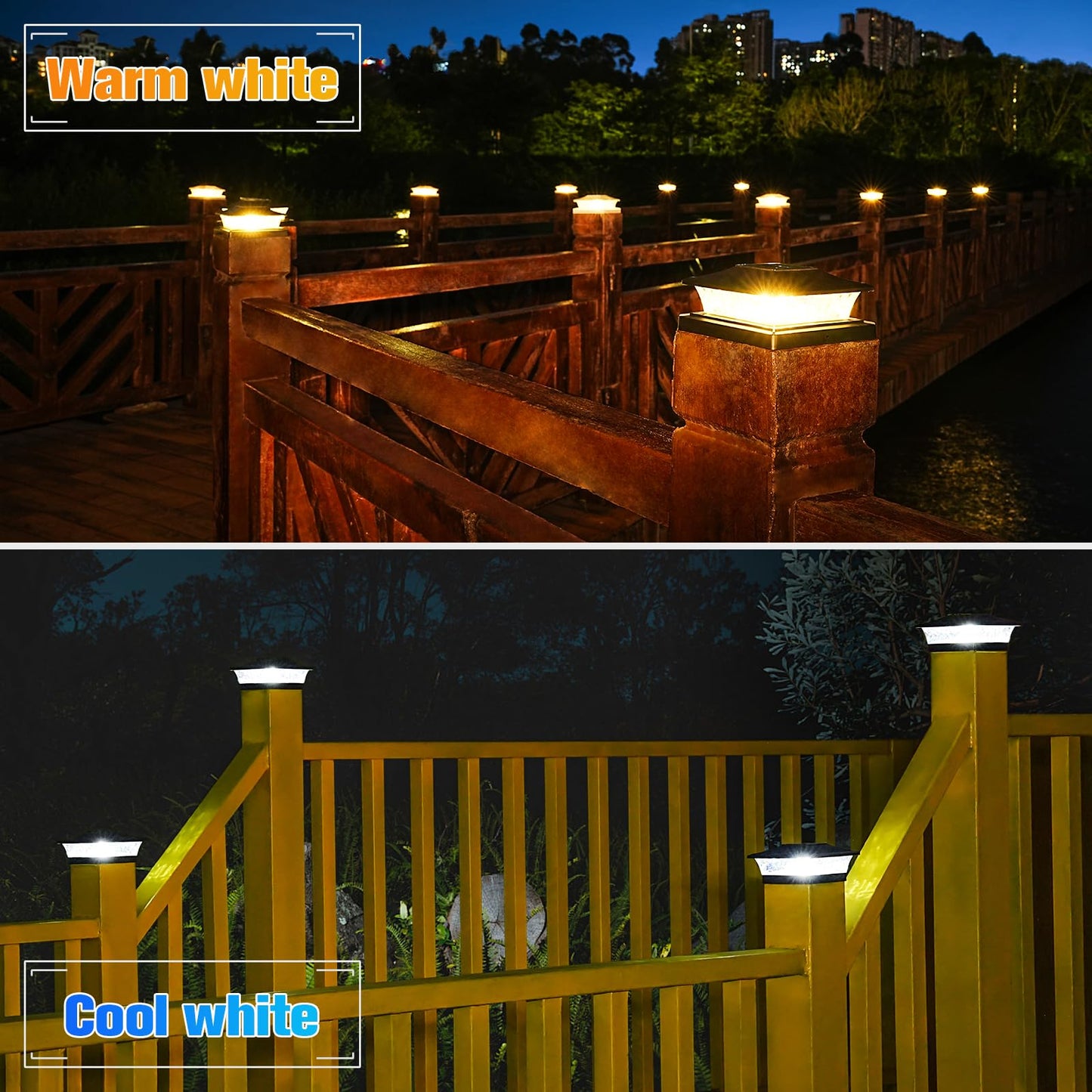 VOLISUN Solar Fence Post Cap Lights, 12 Pack, Warm White, 2 Modes, Waterproof, ABS Lens, Fits 4x4 & 6x6 Wood/Vinyl Posts, Black