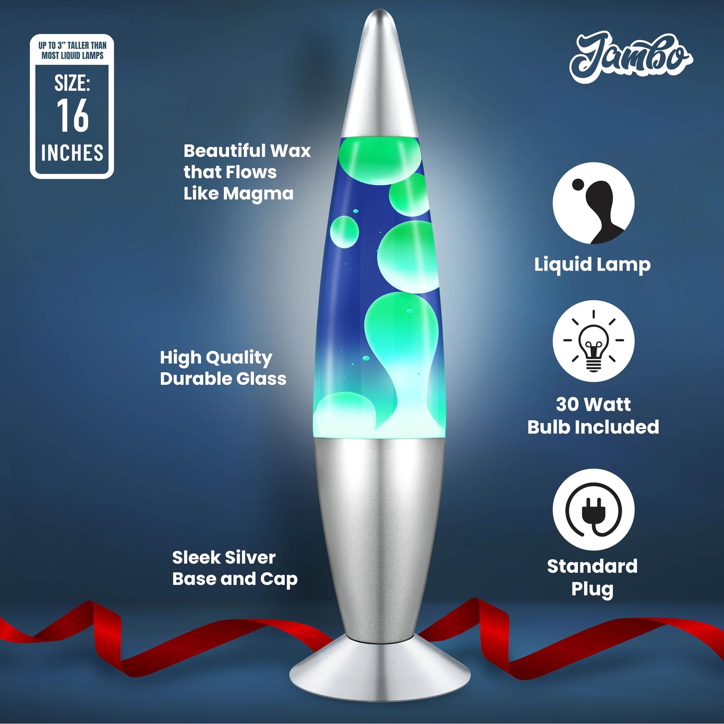 JAMBO 16" Magma Motion Lamp, Blue with Yellow/Green Wax, Relaxing Liquid Night Light, Home Décor for Bedroom, Living Room, Office