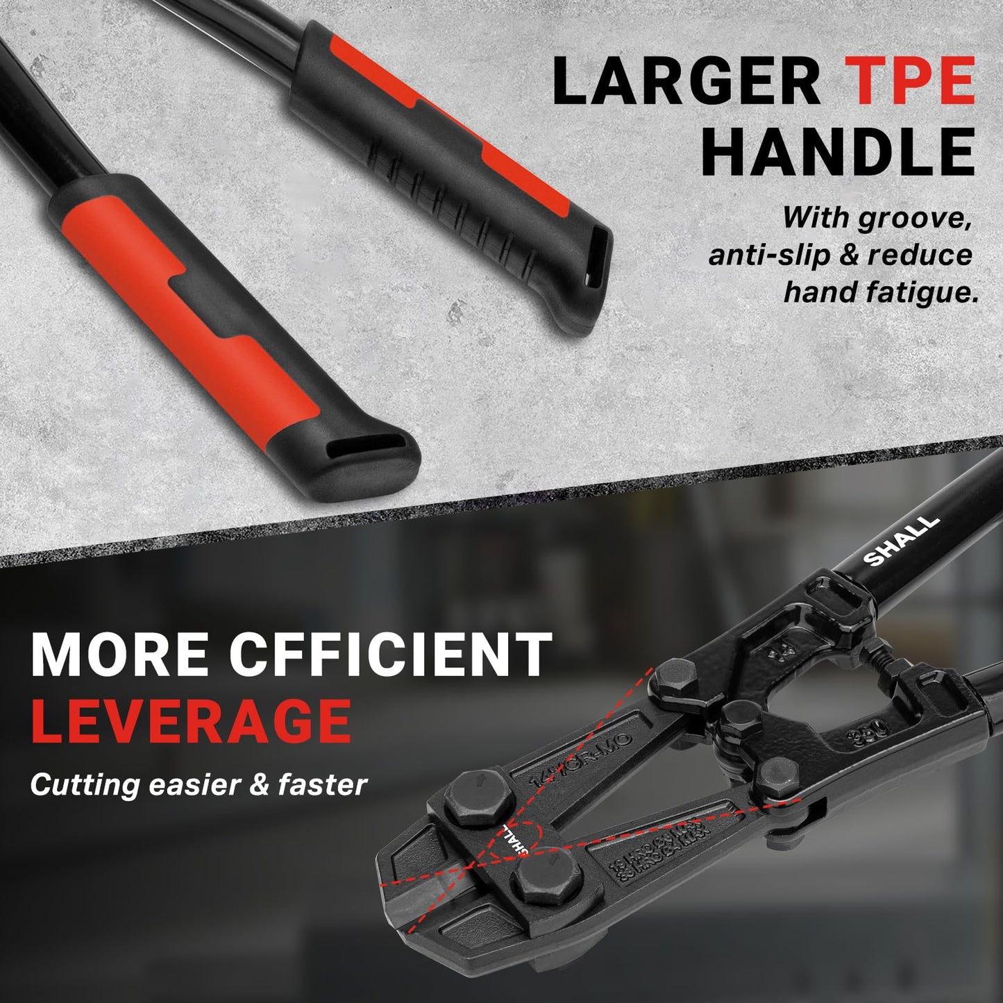 SHALL 14" Bolt Cutter Heavy Duty, Lock Cutter, Chain Cutter, Ergonomic Handle, More Efficient Leverage, for Cutting Locks, Chains & Iron Wire