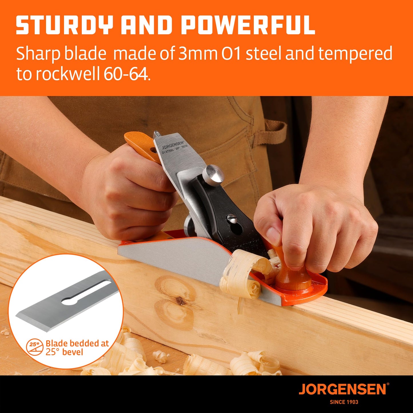 JORGENSEN No.4 10" Wood Hand Planer – Professional Smoothing Plane, Adjustable Depth, Ductile Iron Body for Woodworking & Craft
