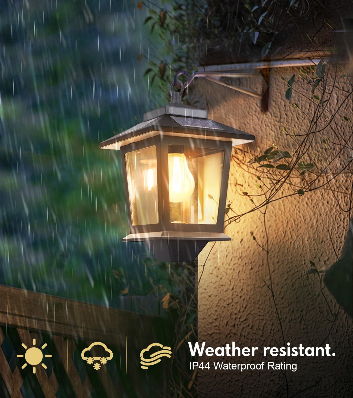 2-Pack Solar Wall Lanterns with Replaceable Bulbs, Outdoor Hanging LED Lights, Waterproof, Anti-Rust, Dusk-to-Dawn, 3000K Warm White