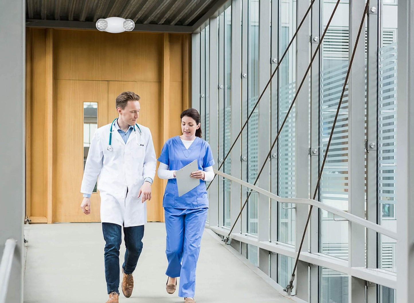 LIT-PaTH LED Emergency Light with 2 Bug Eye Heads, Backup Battery, UL 924 & CEC Certified, 120/277V, White, 1-Pack