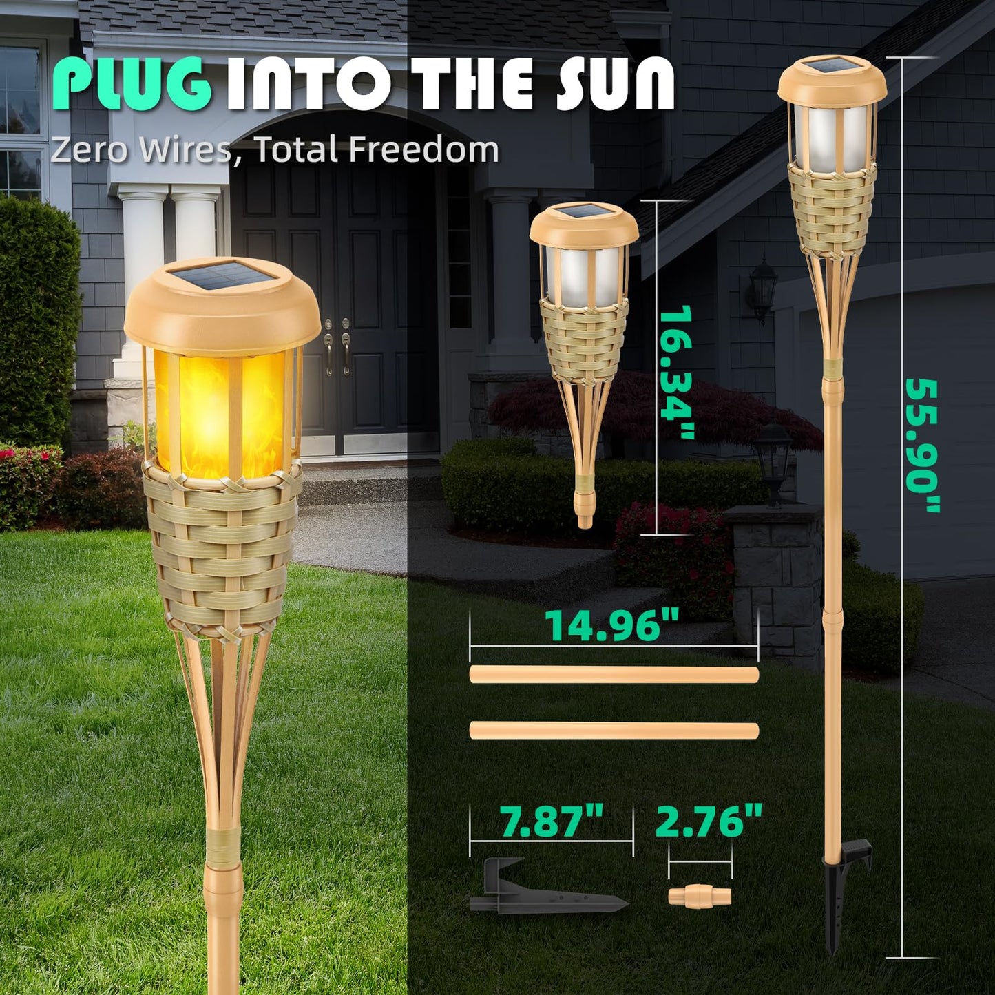 Evelynsun Solar Outdoor Lights, Solar Torch Lights Outdoor Flickering Flame, Outdoor Decorations for Patio Path Yard - 4 Pack