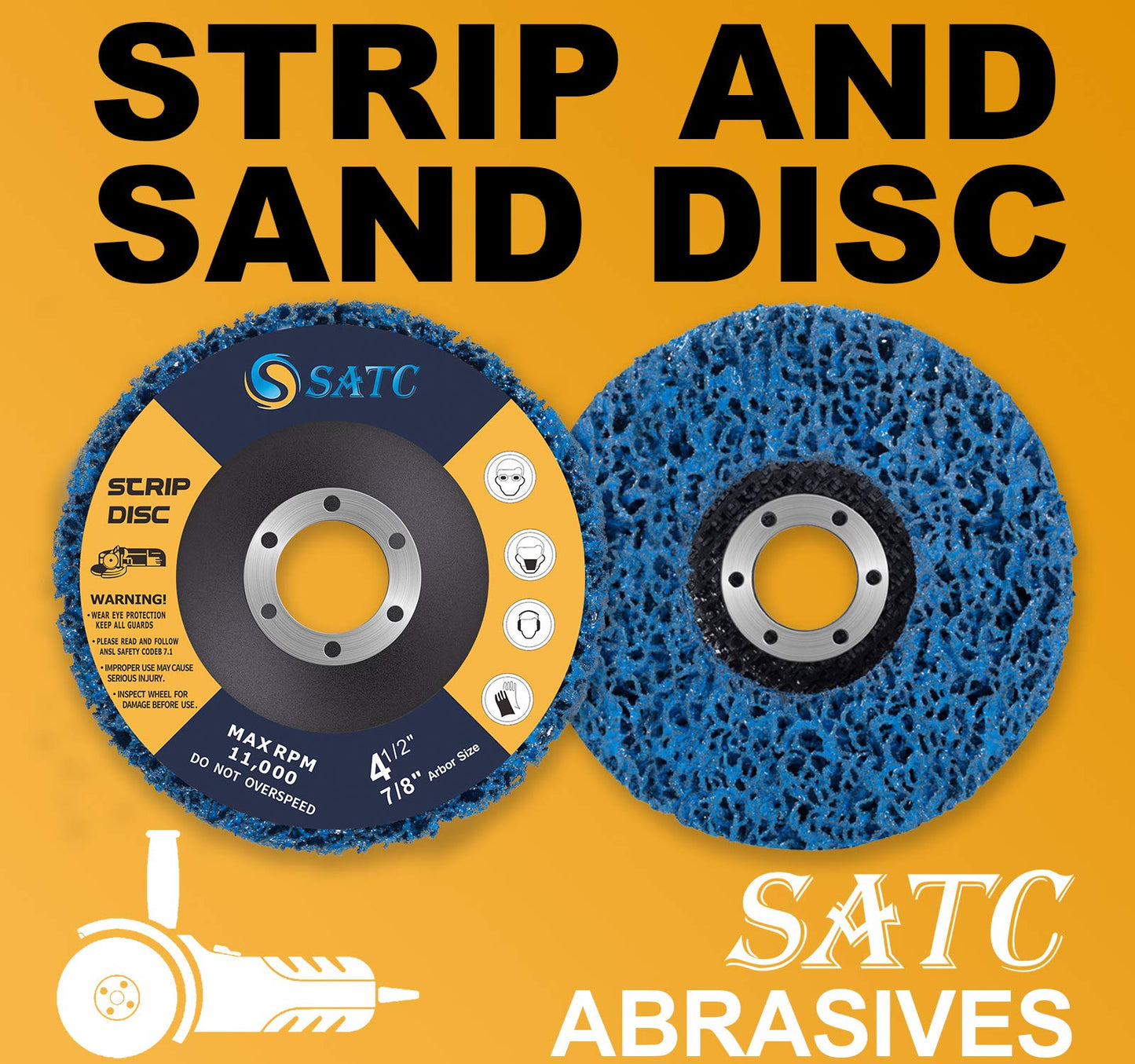 SATC 5PCS 4-1/2" Poly Strip Discs, Rust & Paint Remover Wheels, Blue Abrasive Oxidation Removal for Angle Grinder