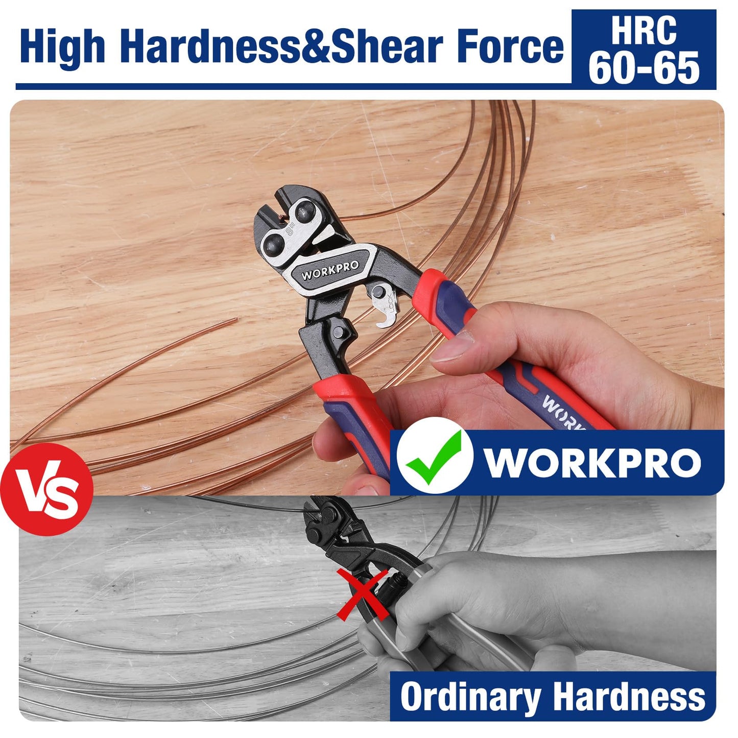 WORKPRO 8" Mini Bolt Cutter – Heavy Duty Wire Cutters with Ergonomic Handle, Security Lock, High Leverage Chrome Moly Steel Blade