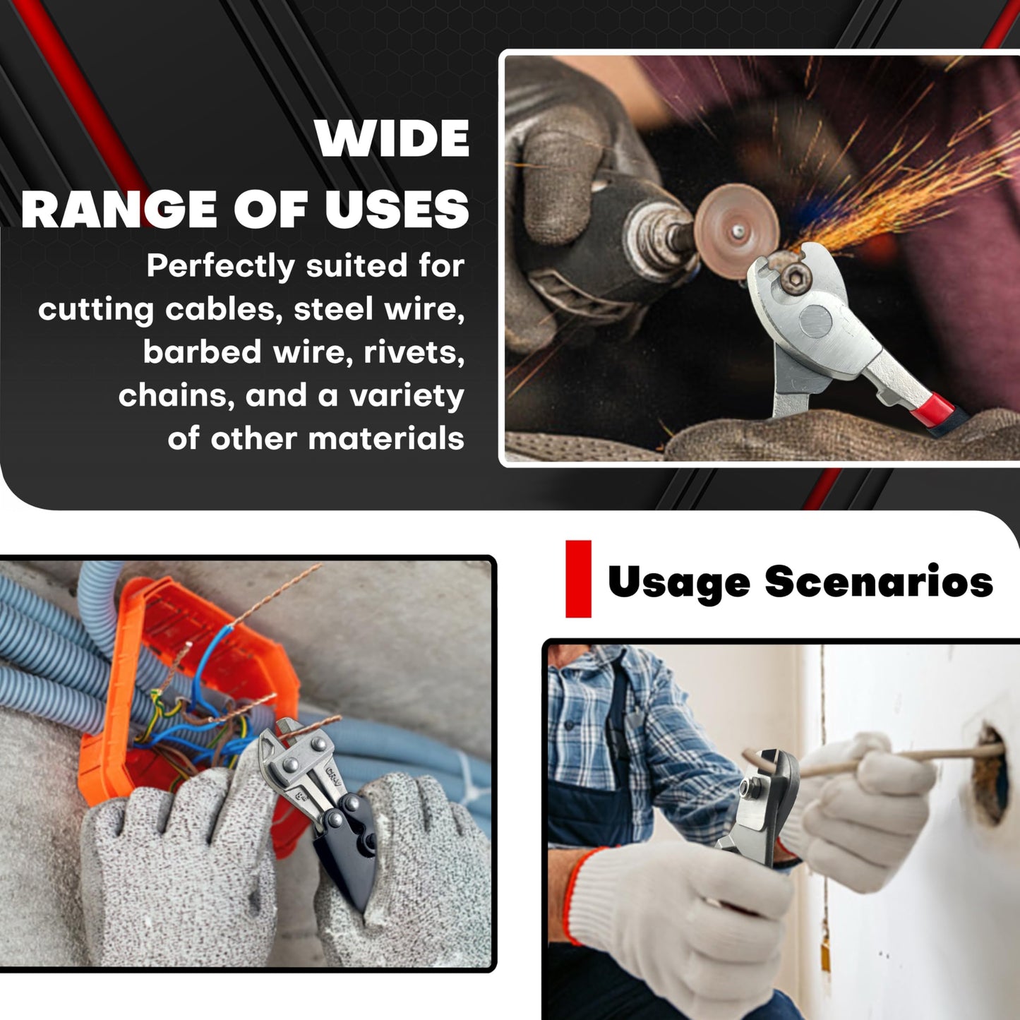 C&T 4-Piece Bolt Cutter & Pliers Set – 14” & 8” Bolt Cutters, 8” Wire Cable & Rope Cutters, Cr-V Blades, Carry Bag