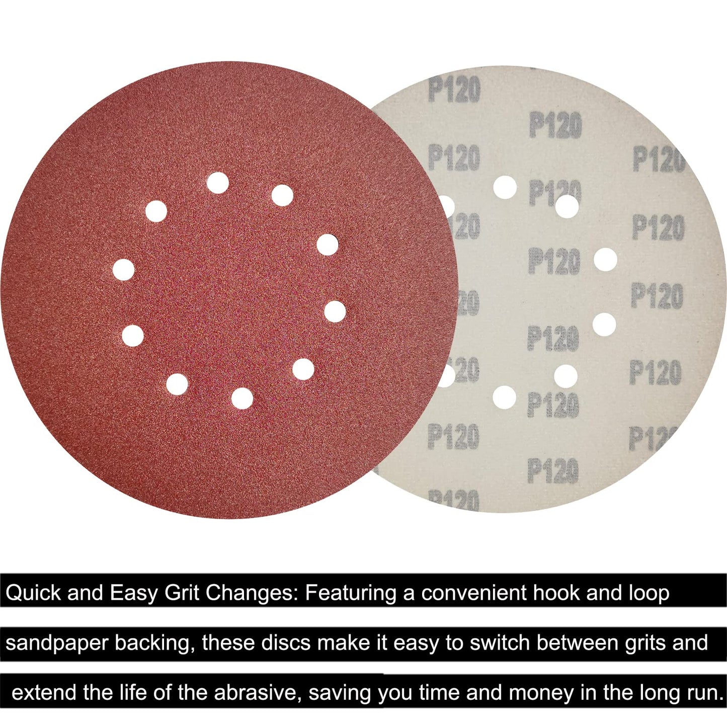SACKORANGE 50-Pack 9-Inch 120 Grit Drywall Sanding Discs, 10-Hole Hook & Loop Aluminum Oxide Sandpaper for Drywall, Wood & Furniture Finishing
