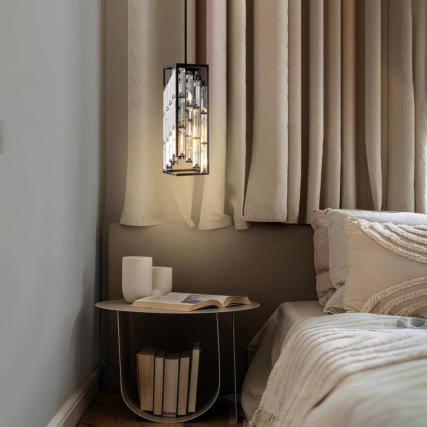 Esfos 3-Pack Black Crystal Pendant Lights, Mini Chandeliers for Kitchen Island, Dining Room, Bedroom – Modern Ceiling Fixtures