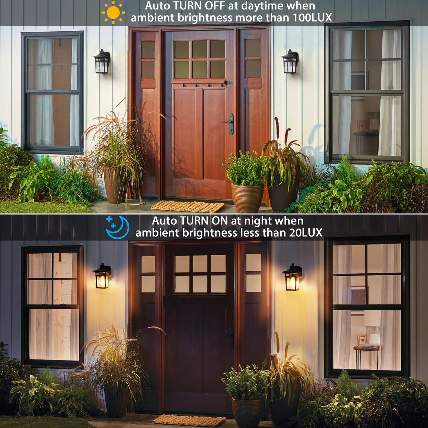 Dusk to Dawn Outdoor Wall Light with GFCI Sensor, Waterproof Anti-Rust Lantern for Porch, Front Door, Bulb Not Included