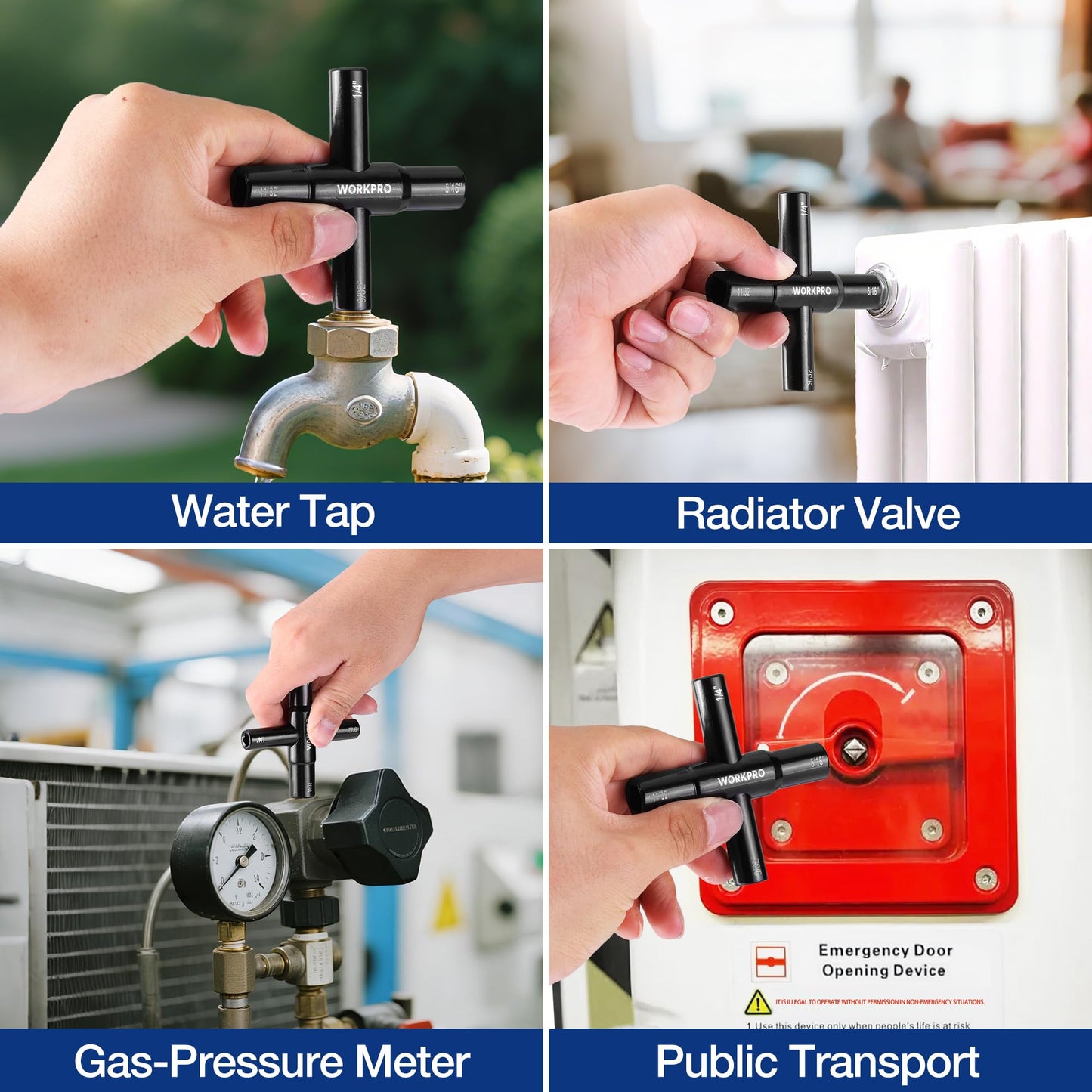 WORKPRO 2PC 4-Way Sillcock Key Set, Heavy-Duty 40Cr Water Valve Tool, 1/4"-11/32" for Faucet, Spigot, Meter & Cabinet – Black