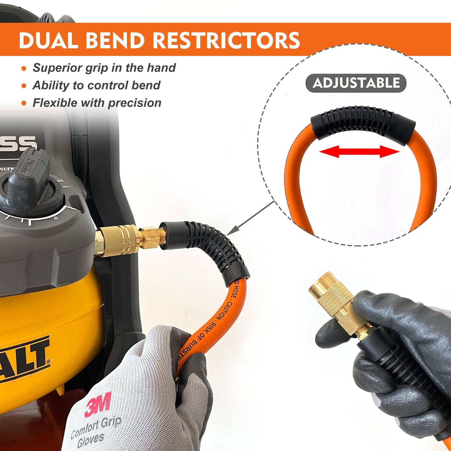 FYPower 3/8" x 10ft Air Compressor Whip Hose, Flexible Kink-Resistant Hybrid Hose with 1/4" Industrial Quick Coupler & Plug Kit