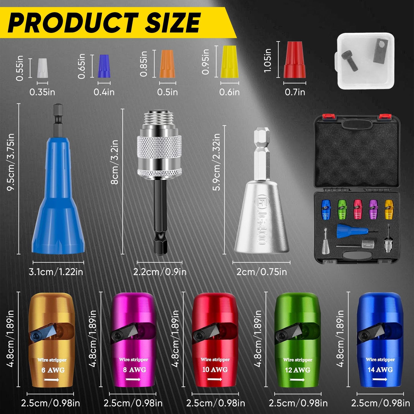 US Regulations 8-in-1 Wire Stripping & Twisting Drill Tool Set, Professional Electrician 8-Piece Wire Stripper & Connector Kit