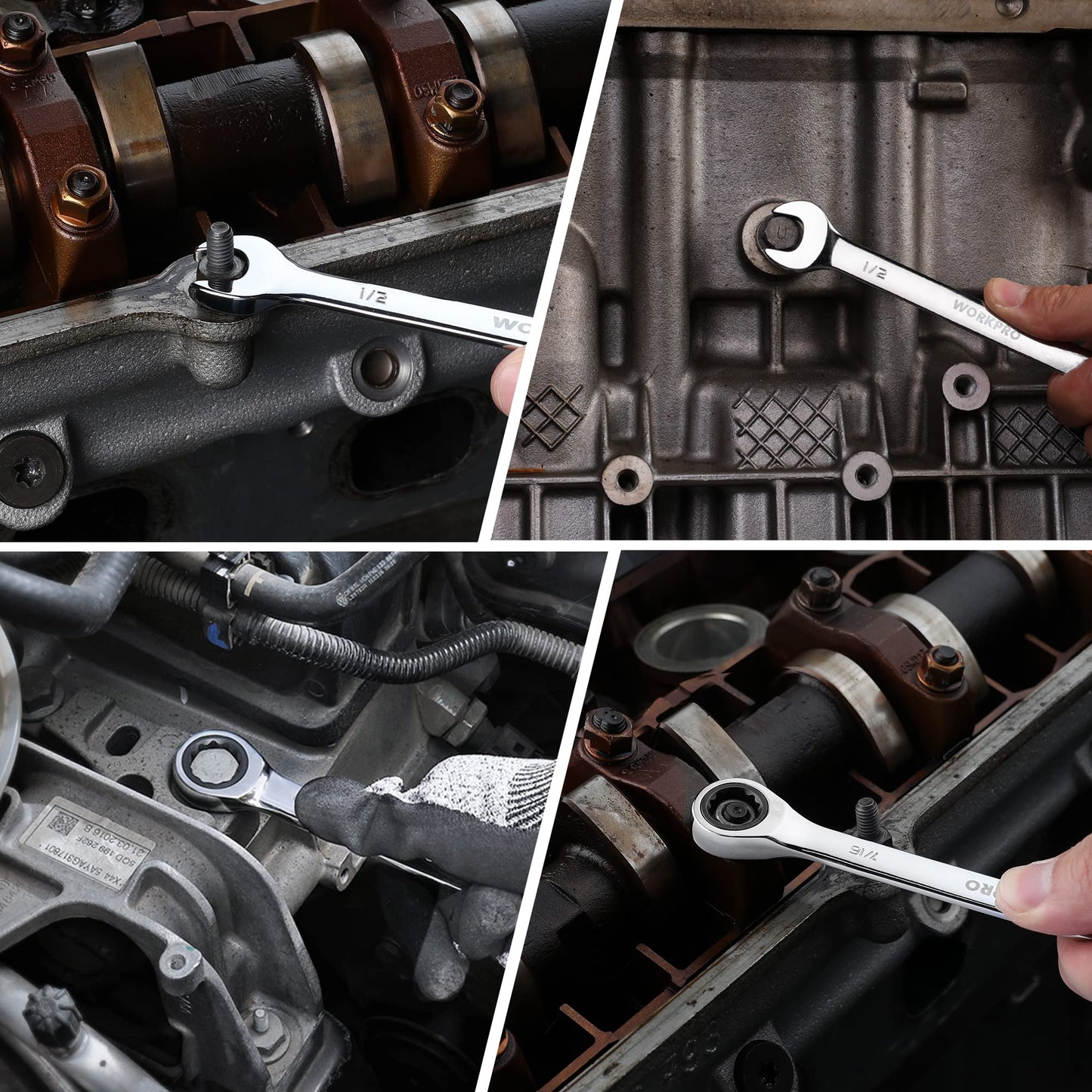 WORKPRO 7-Piece Ratcheting Combination Wrench Set, 72 Teeth, Cr-V Constructed, Combo Ratchet Wrenches Set with Roll Up Pouch, SAE 5/16"-11/16"