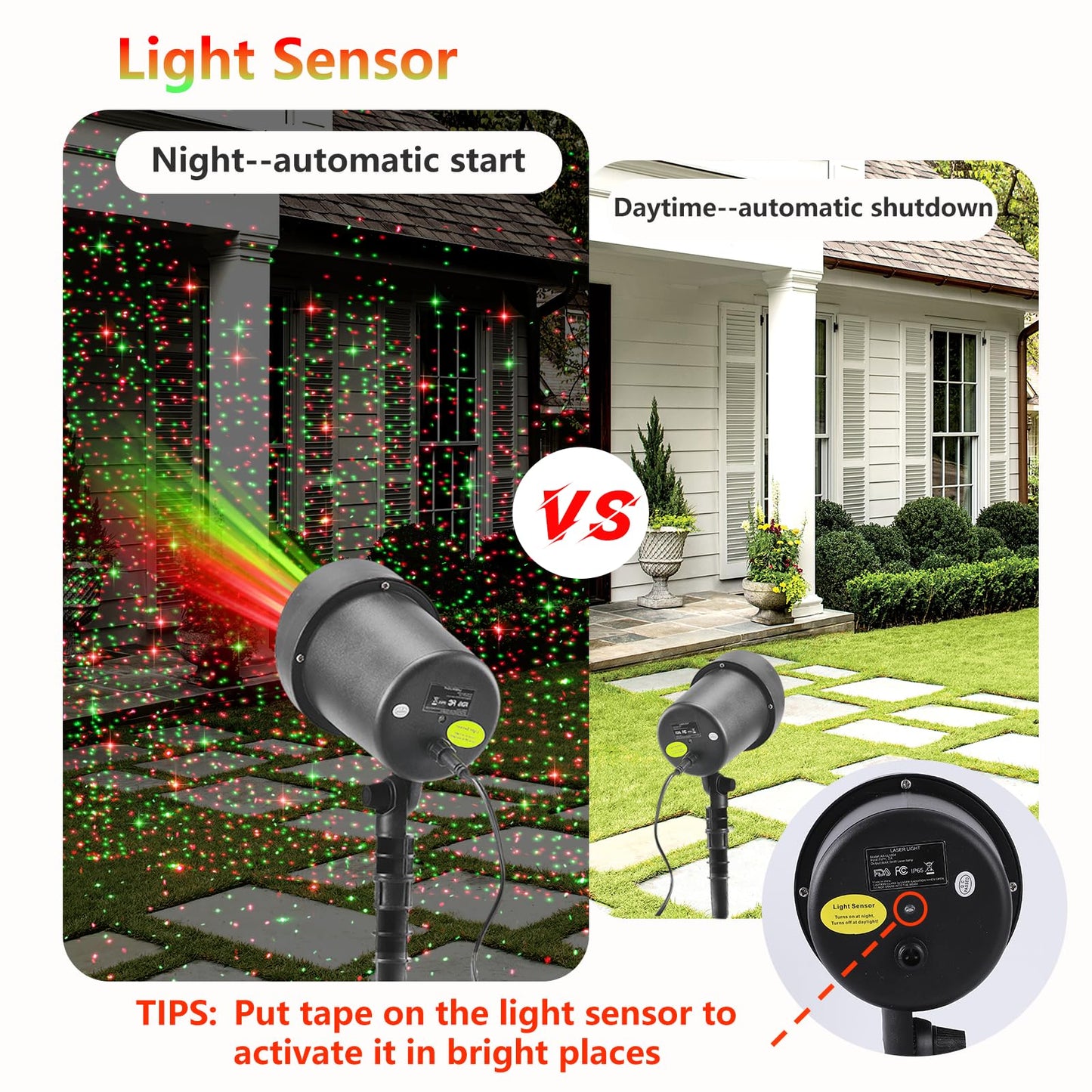 YFAIN Christmas Laser Projector Light Outdoor Waterproof, Red & Green Star Show Landscape Spotlight for House Garden Holiday Decor