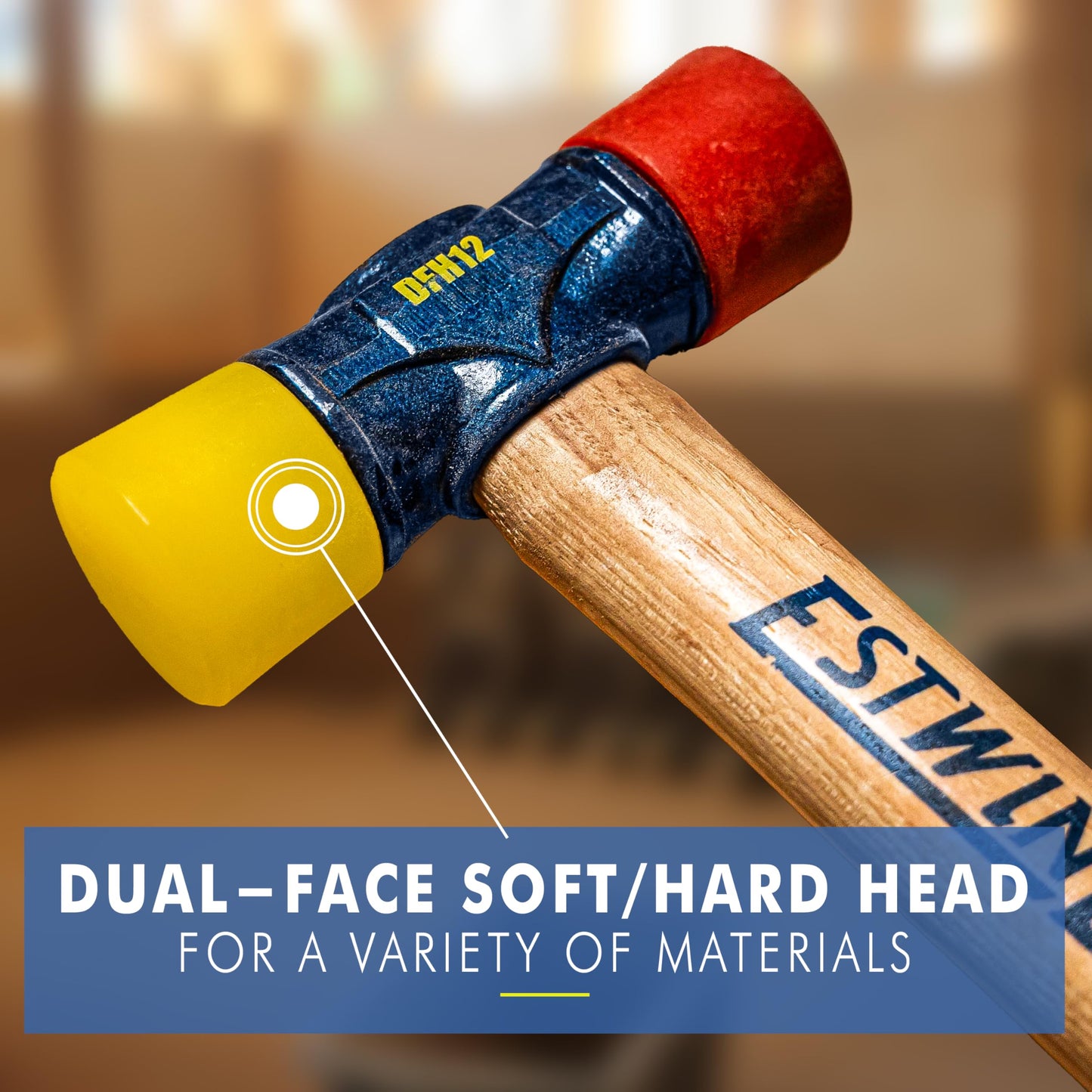 ESTWING Rubber Mallet - 12 oz Double-Face Hammer with Soft/Hard Tips & Hickory Wood Handle - DFH12