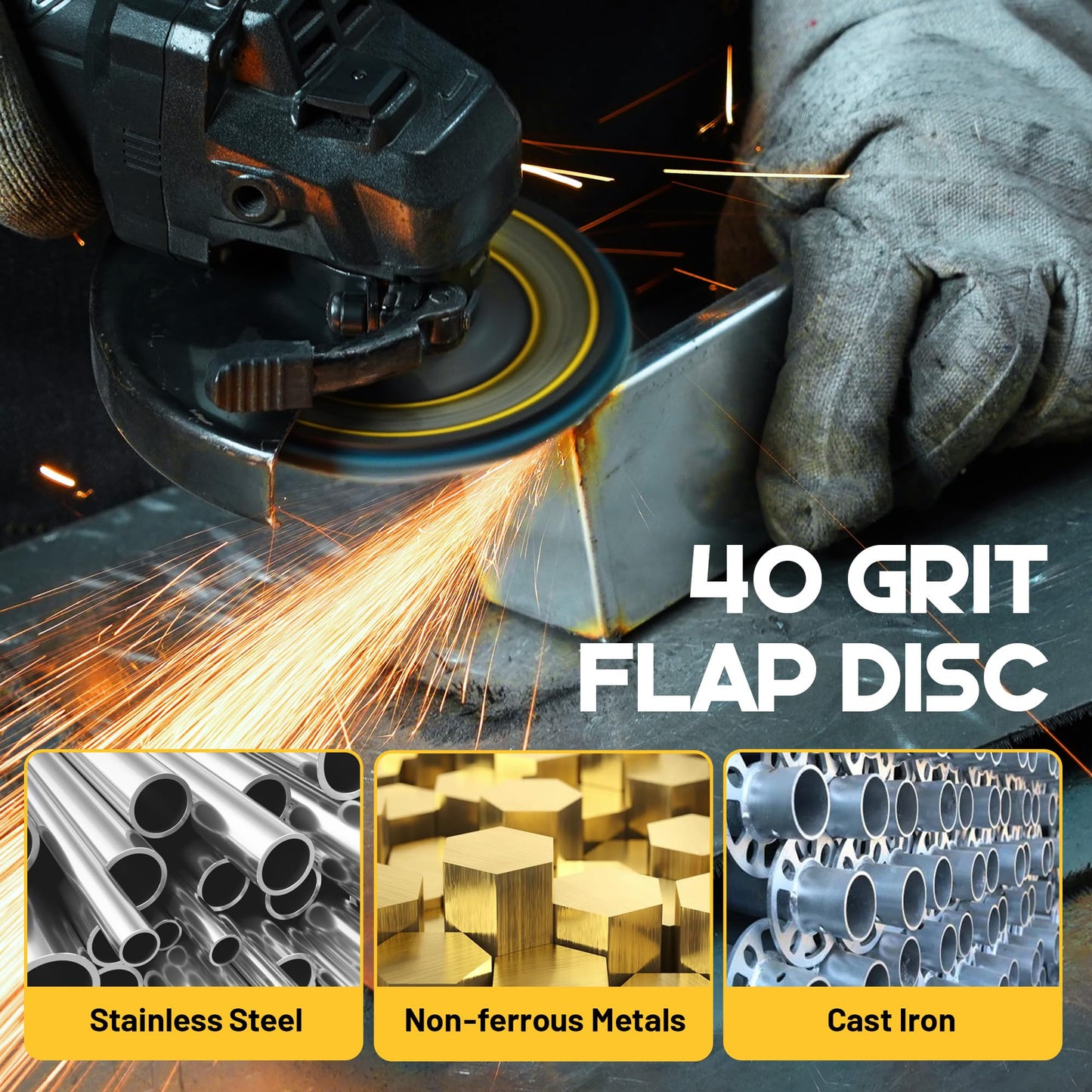 TOLESA 24-Pack 4½" Flap Discs, 40 Grit Type 29 Zirconia Grinding Wheels for Angle Grinder, Sheet Metal, Cast Iron & Stainless Steel