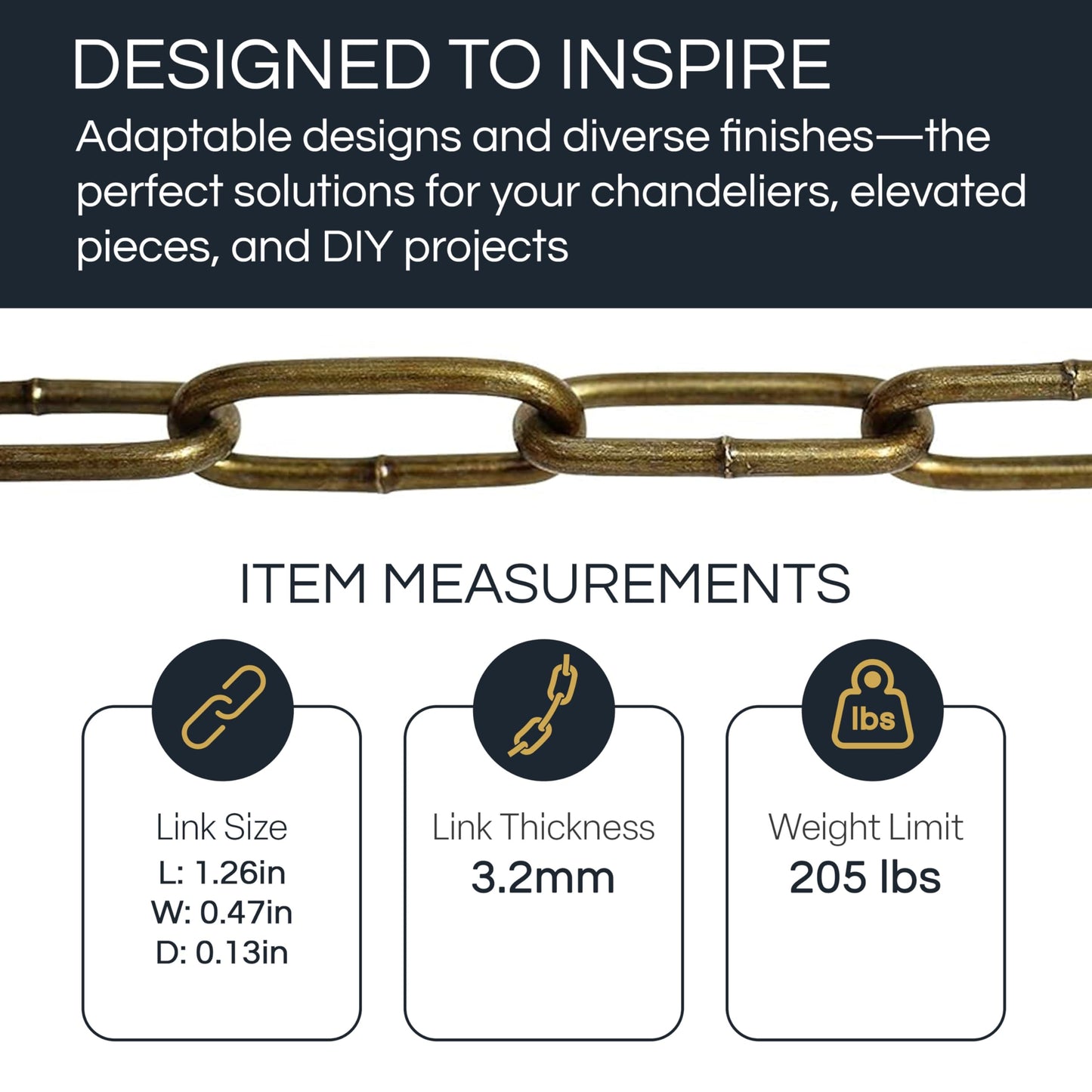 RCH Hardware CH-S59-04-AB-10 Steel Chandelier Chain, Antique Brass (10 Feet)