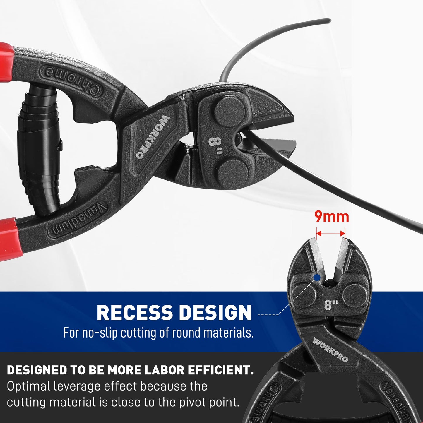 WORKPRO 8" Mini Bolt Cutter with Soft Grip, CR-V Steel Blade, Security Lock, Spring Action for Wires, Cables, Chains & Small Screws