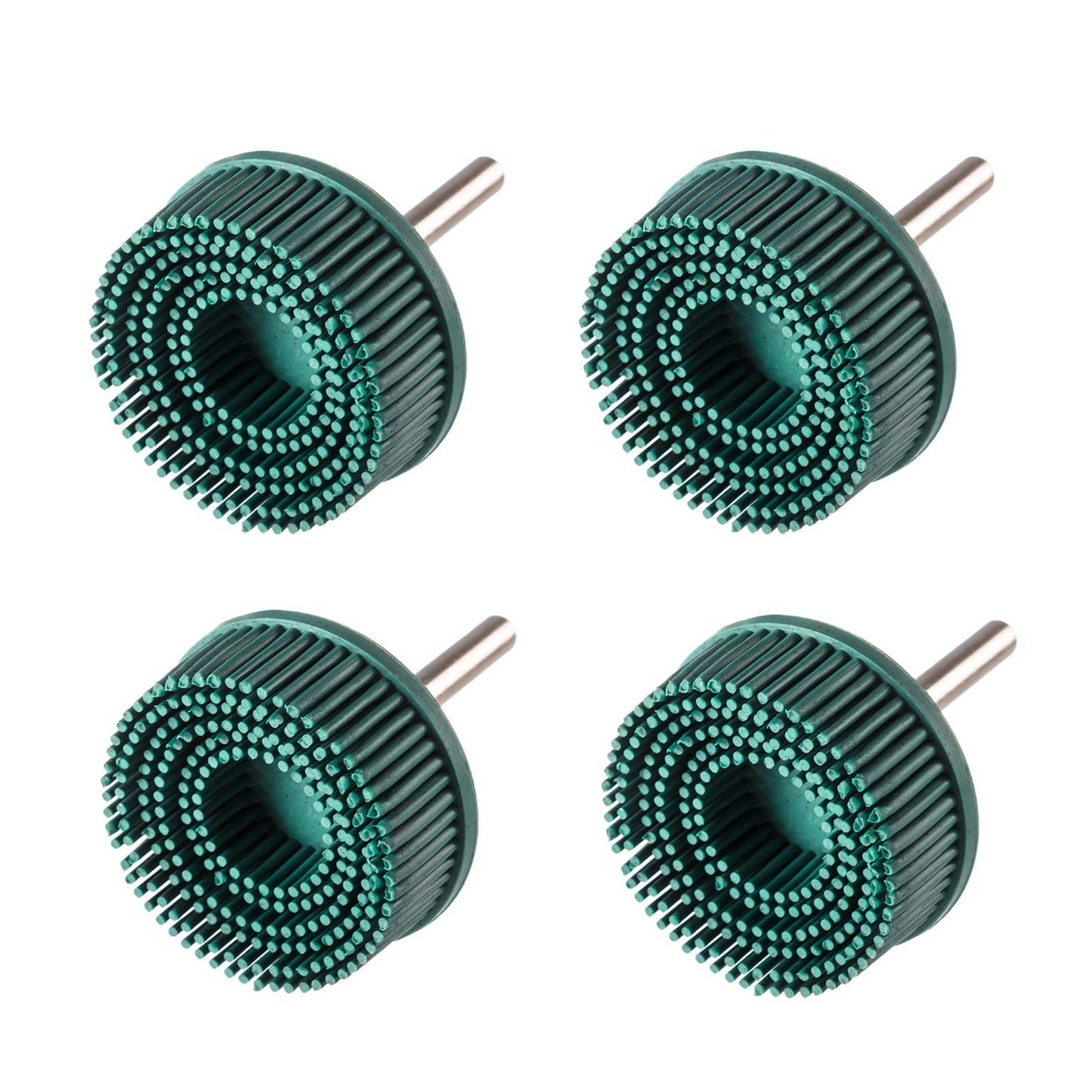 50 Grit 2" Green Bristle Discs (4PCS) with 1/4" Shank – Abrasive Rubber Brush for Coating Removal & Surface Sanding