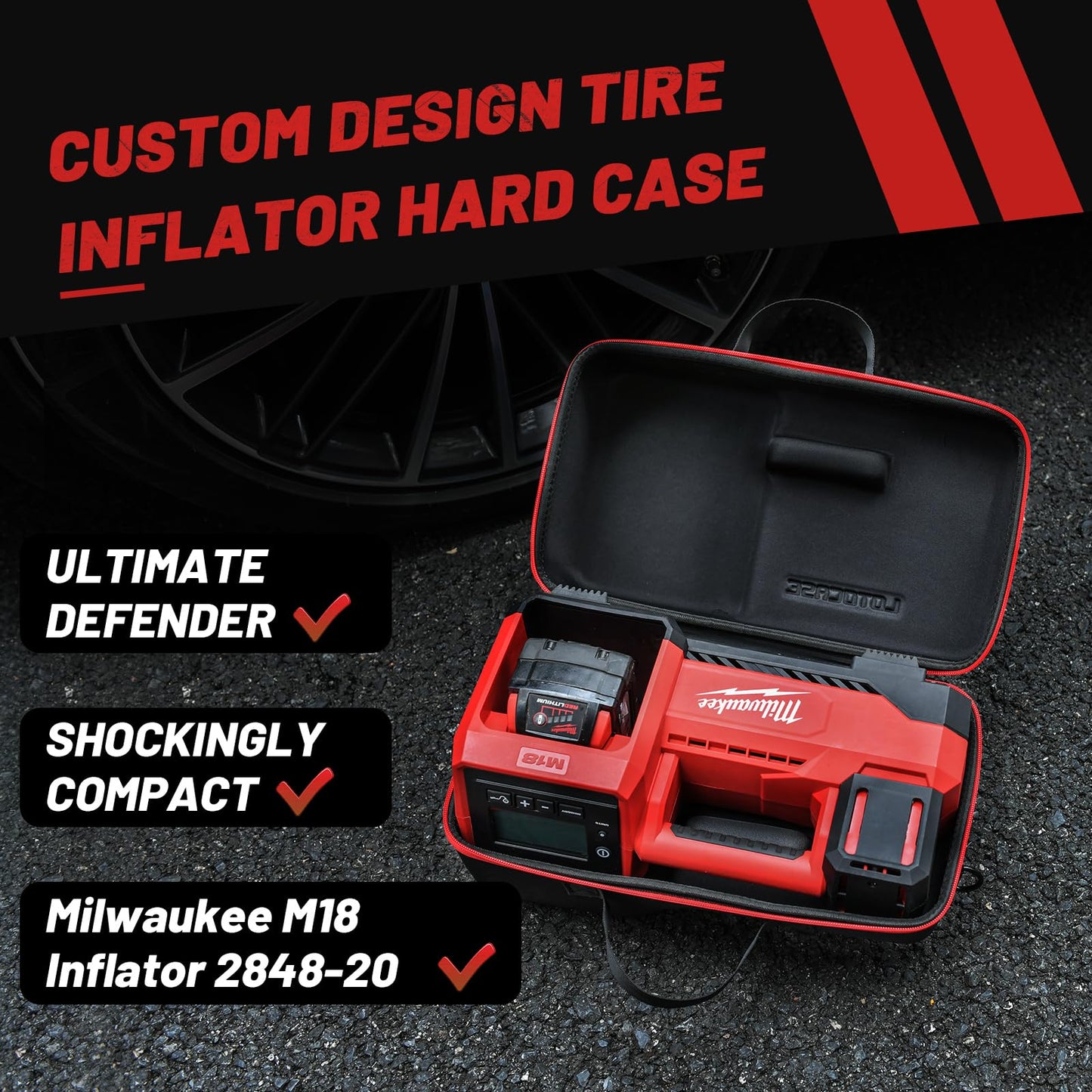 Milwaukee M18 Inflator 2848-20 Air Compressor Bag – Custom-Fit Hard Carry Case with Neck Strap (Case Only)