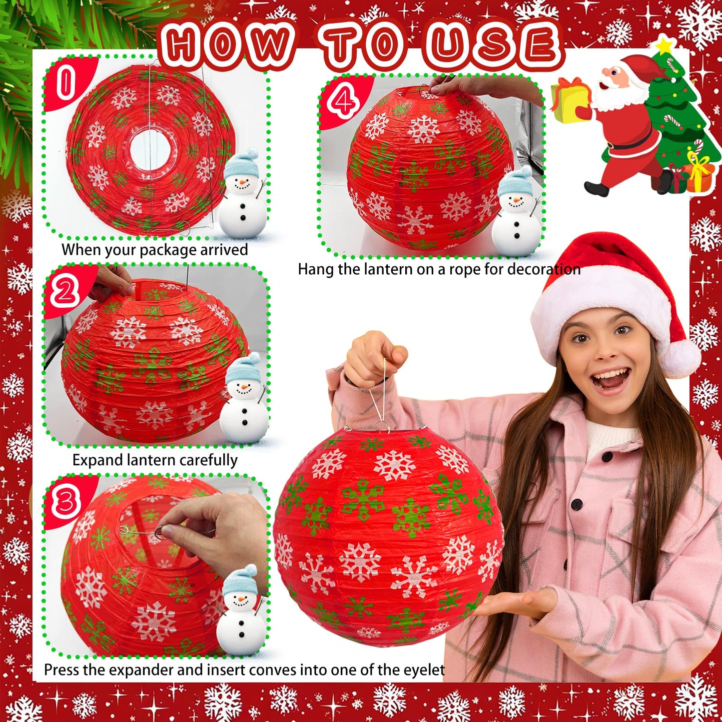 Christmas Honeycomb Paper Lantern Set – Hanging Decorations, Santa Hat, Trees, Lanterns & Paper Fans for Holiday & XMAS Party Decor