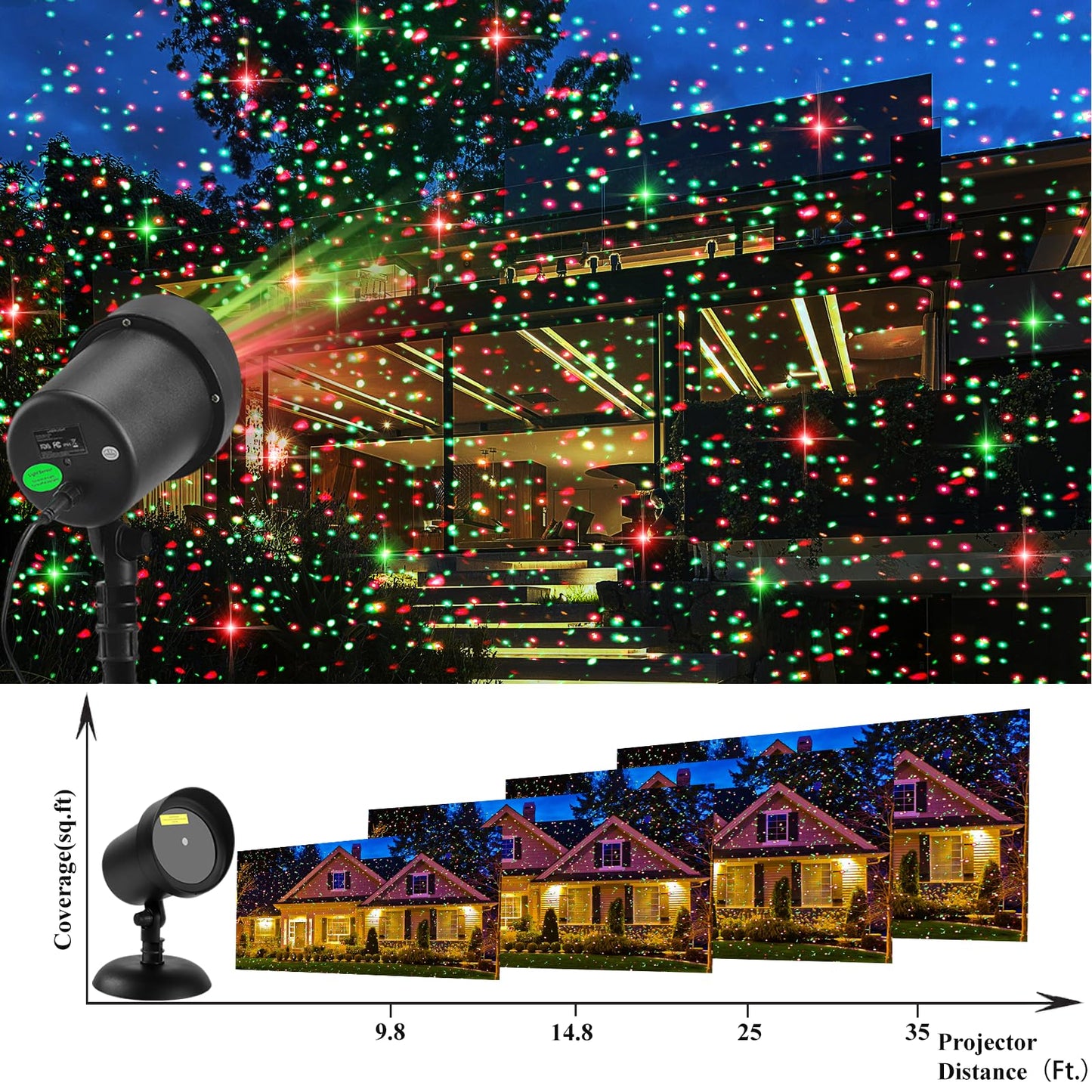 Outdoor Laser Christmas Lights Projector – Red & Green Stars, Motion & Dynamic Patterns for Holiday Home & Wall Decoration