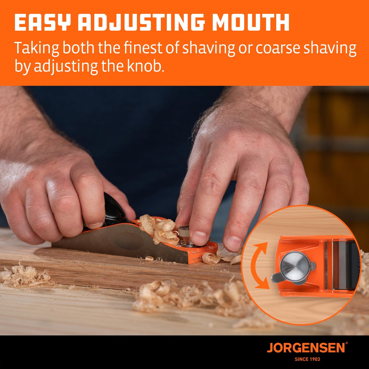 JORGENSEN No.60-1/2 6-1/4" Wood Hand Planer, Low Angle Block Plane for Trimming, Craft & Woodworking, Adjustable Mouth, Ductile Iron Body