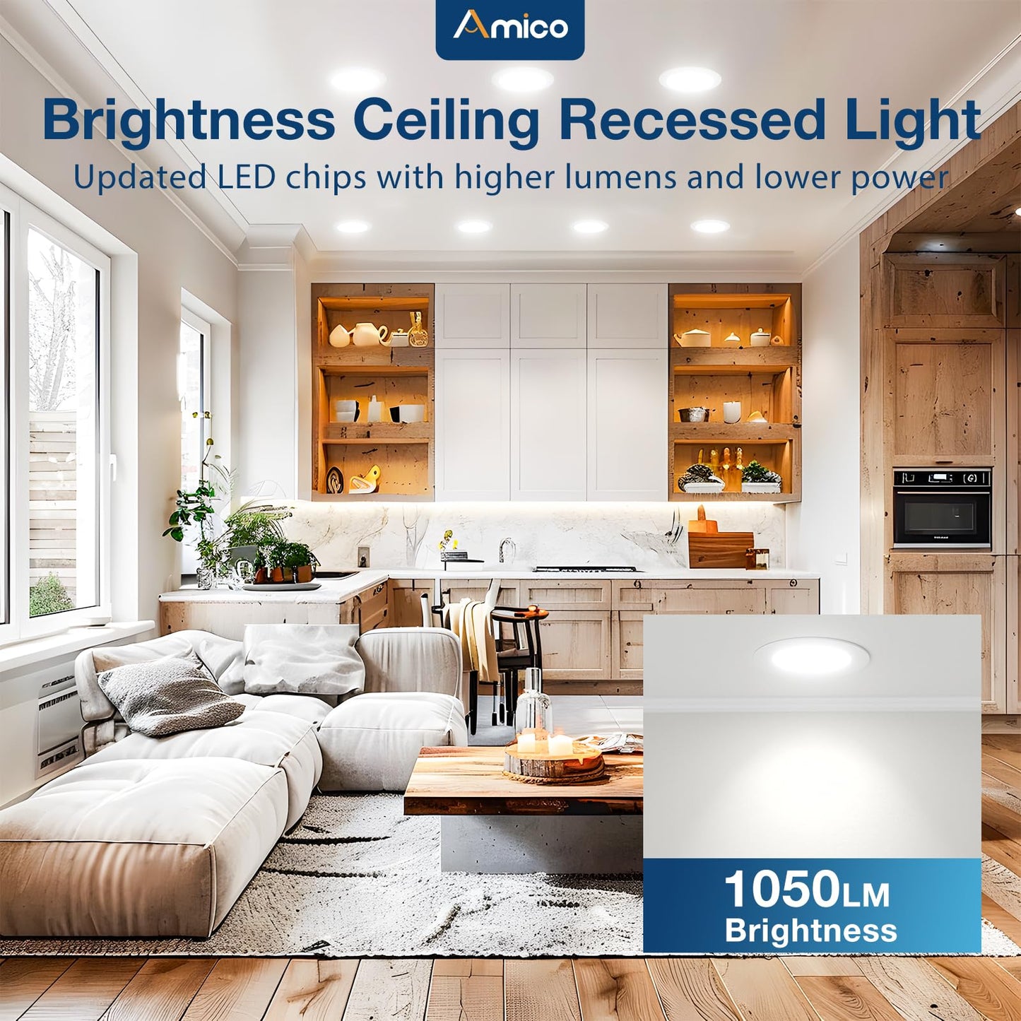 Amico 48-Pack 6" Ultra-Thin LED Recessed Ceiling Light, 5CCT 2700K-5000K, 12W Dimmable Canless Downlight, 1050 Lumens, ETL/FCC