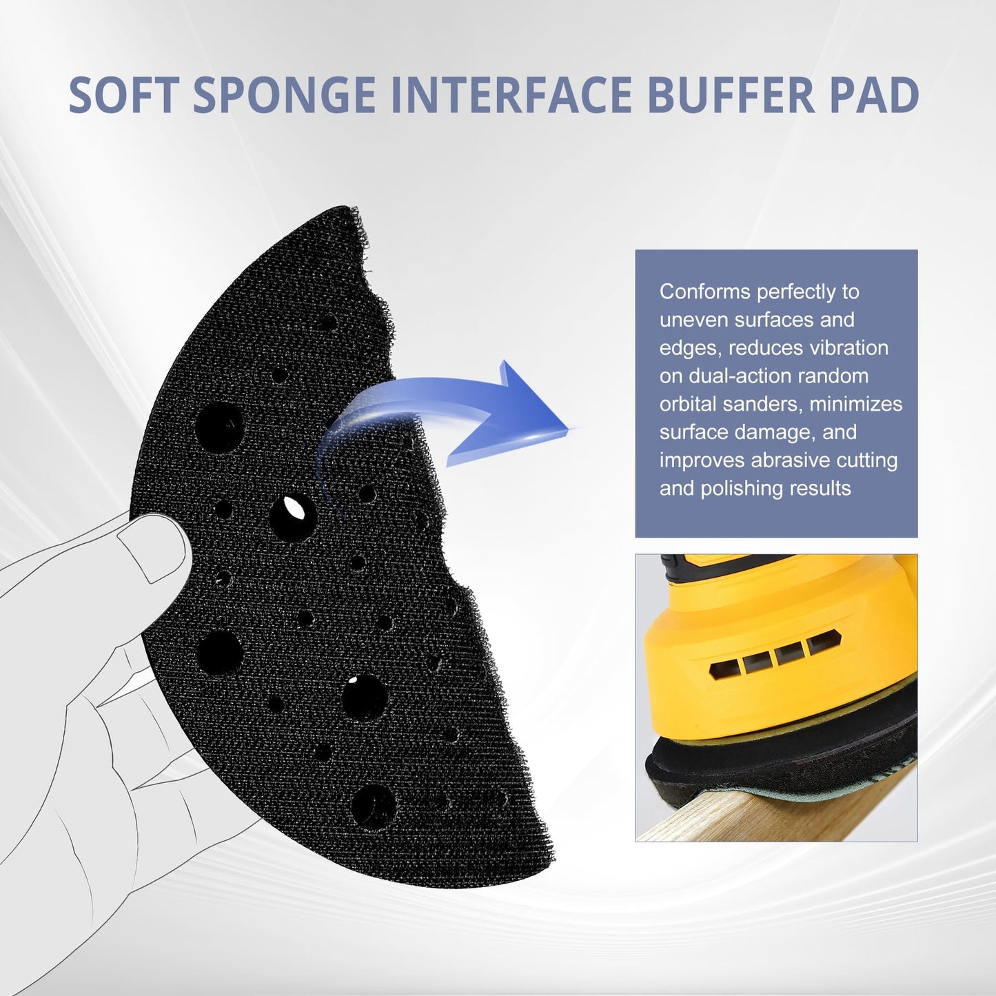 WOTAHI 6 Inch 5-Piece Orbital Sander Interface Pads, 53 Holes Hook and Loop Interface Buffer Pads, Soft Foam Sanding Pads for Orbital Sander