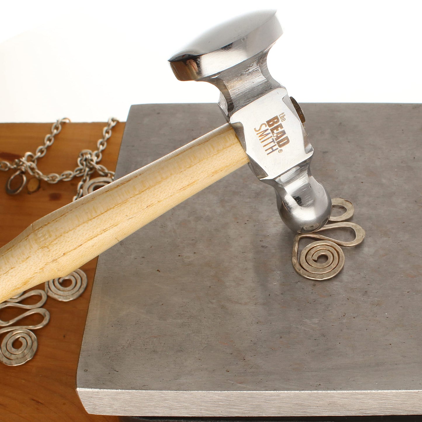 The Beadsmith Two-Sided Chasing Hammer, 11.5" Wooden Handle, 2.25" Steel Head with 14mm Ball Pein & 25mm Domed Face for Metalwork