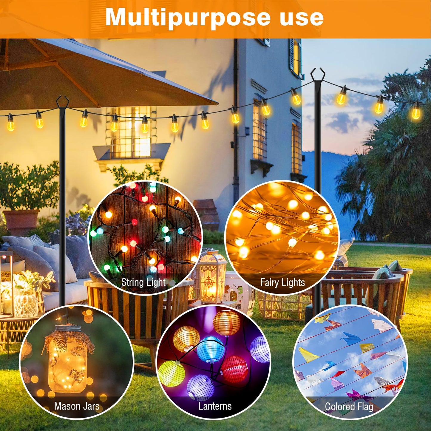 LETIANPAI 4-Pack Outdoor String Light Poles, 10 ft Metal Poles with Fork Base for Patio, Deck, Backyard, Garden, Wedding & Party
