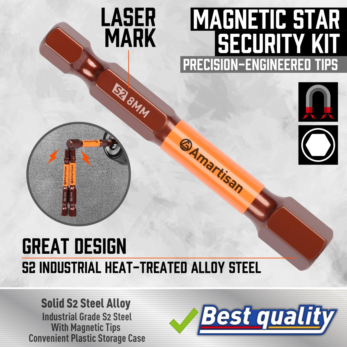 Amartisan 20-Piece Hex Head Allen Wrench Drill Bit Set, Metric and SAE S2 Steel Hex Bits Set, Magnetic Tips, 2.3" Long With Storage box.