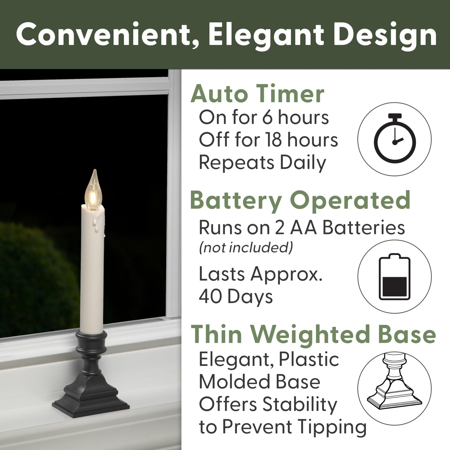 612 Vermont Vintage LED Battery Operated Window Candles with Timer, Bright Warm White Glow, VT-1806A-4 (Pack of 4, Antique Bronze)