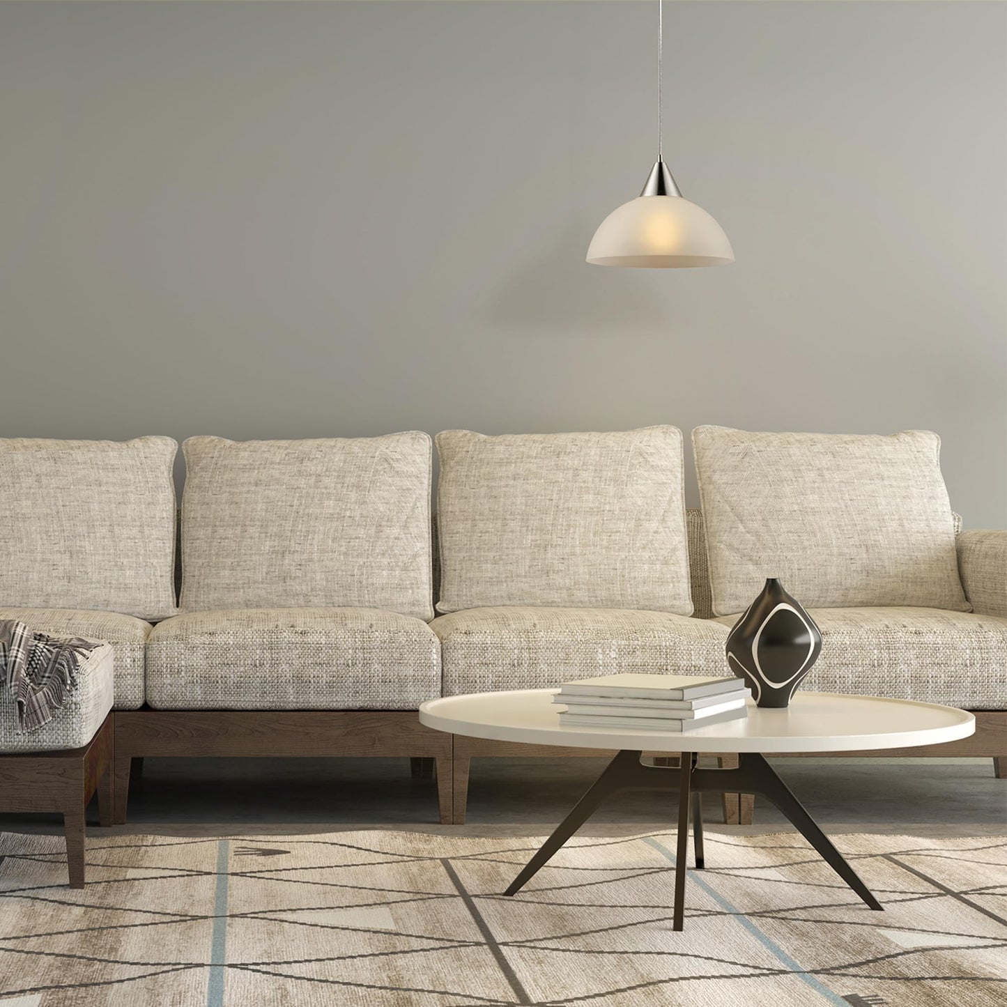 GLOBE Electric 64413 Plug-In Pendant Light, 1-Light Brushed Steel with Frosted White Shade, 15ft Clear Cord, In-Line Switch, E26 Base