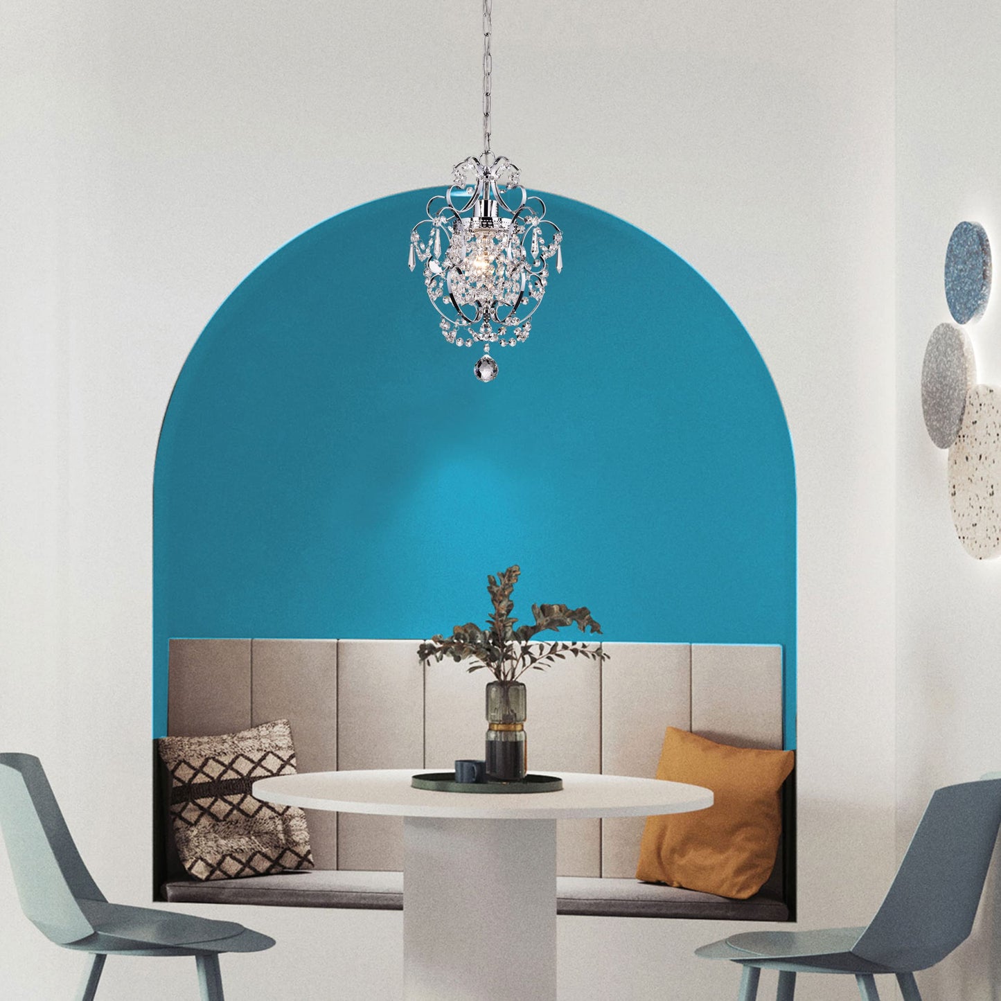 Edvivi Amorette Mini Crystal Chandelier, 1-Light Chrome Glam Ceiling Fixture, Adjustable Hanging Light for Bedroom, Closet & Kitchen Island