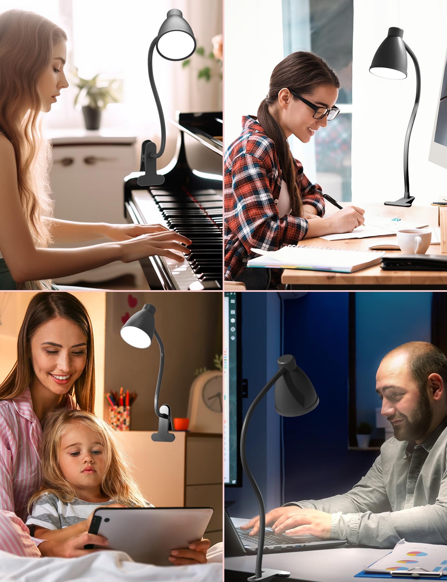 BOHON 10W LED Desk Lamp with 5 Colors & 10 Brightness Levels, 360° Flexible Neck, Clamp-On, Auto-Off Timer, AC Adapter Included