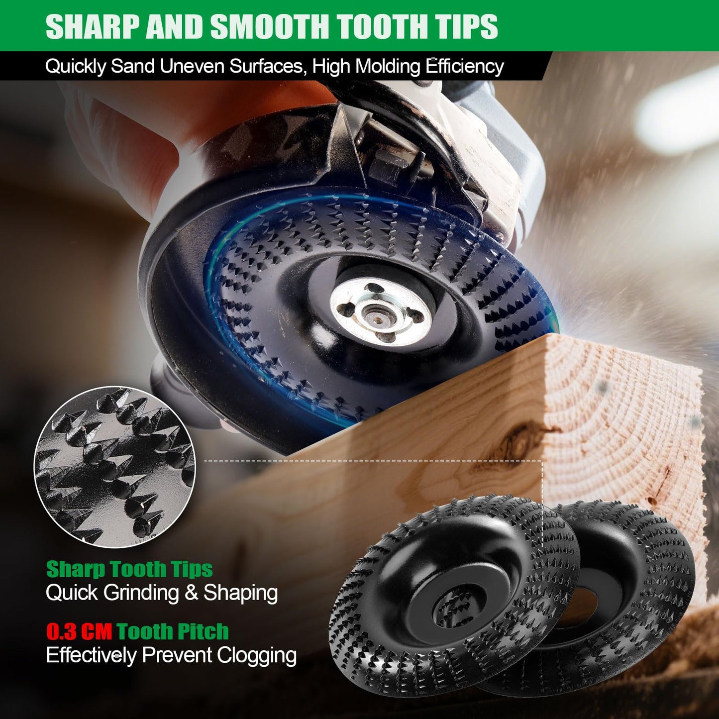 14-Piece Wood Carving Disc Set for 4–4.5" Angle Grinder, Grinding Wheels Kit with 7/8"-5/8" Arbor for Cutting, Shaping & Polishing