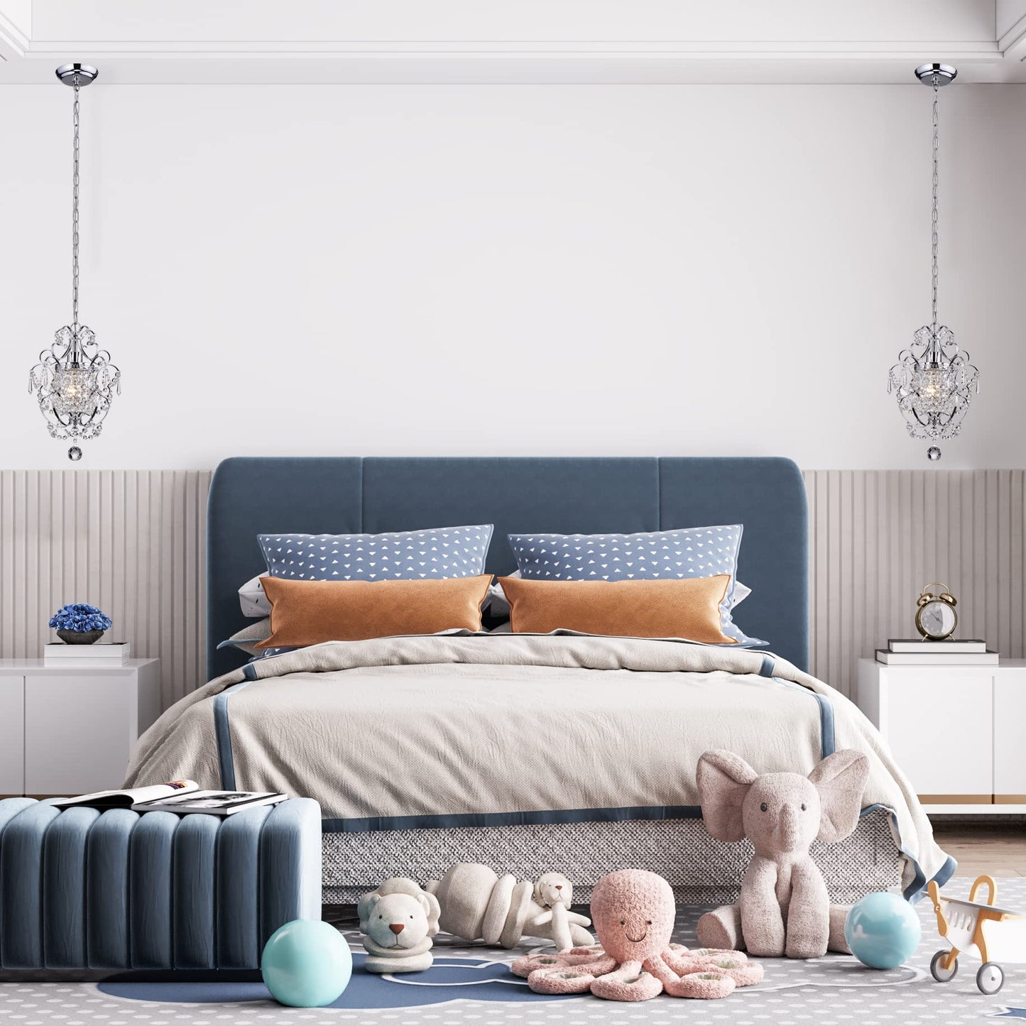 Edvivi Amorette Mini Crystal Chandelier, 1-Light Chrome Glam Ceiling Fixture, Adjustable Hanging Light for Bedroom, Closet & Kitchen Island