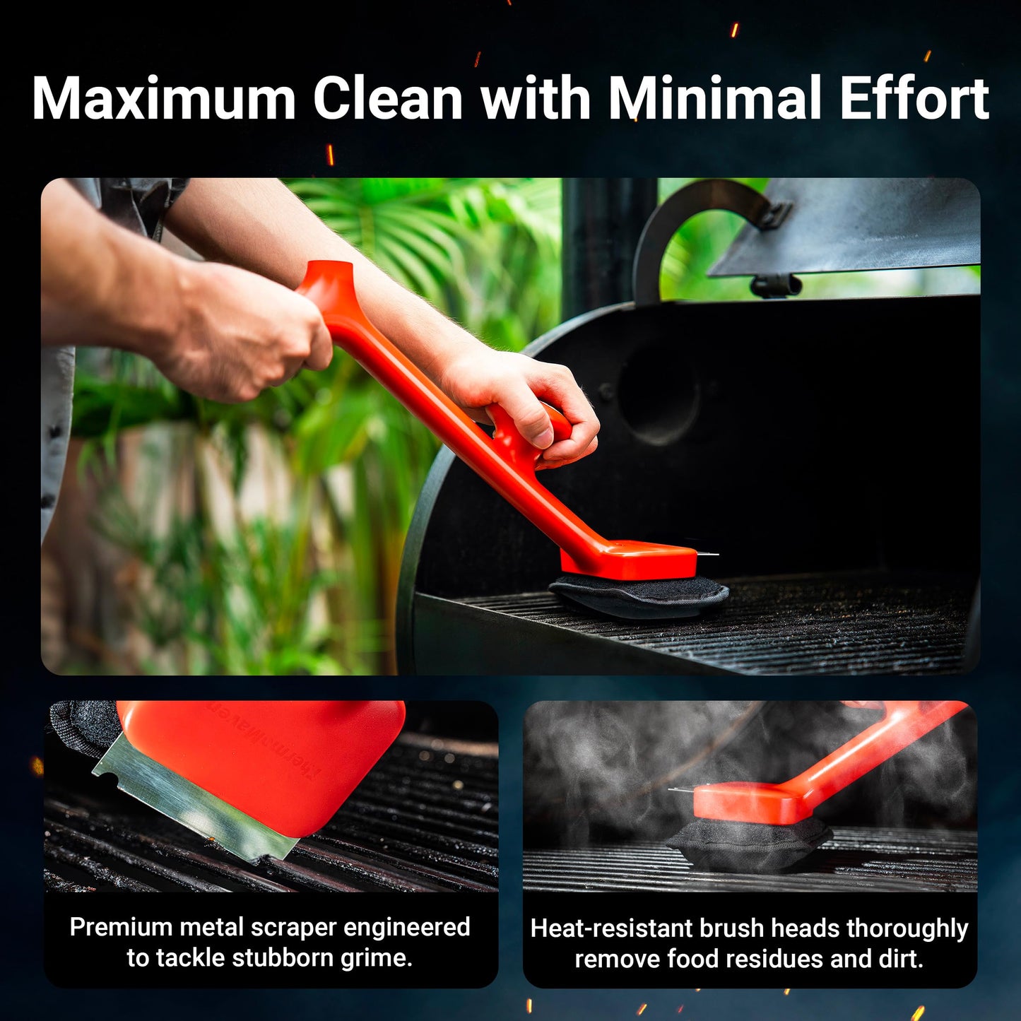 ThermoMaven BBQ Bristle-Free Steam Grill Brush - Safe Grill Cleaning Accessories with Scraper for Charcoal/George Foreman/Weber/Gas/Outdoor Grill