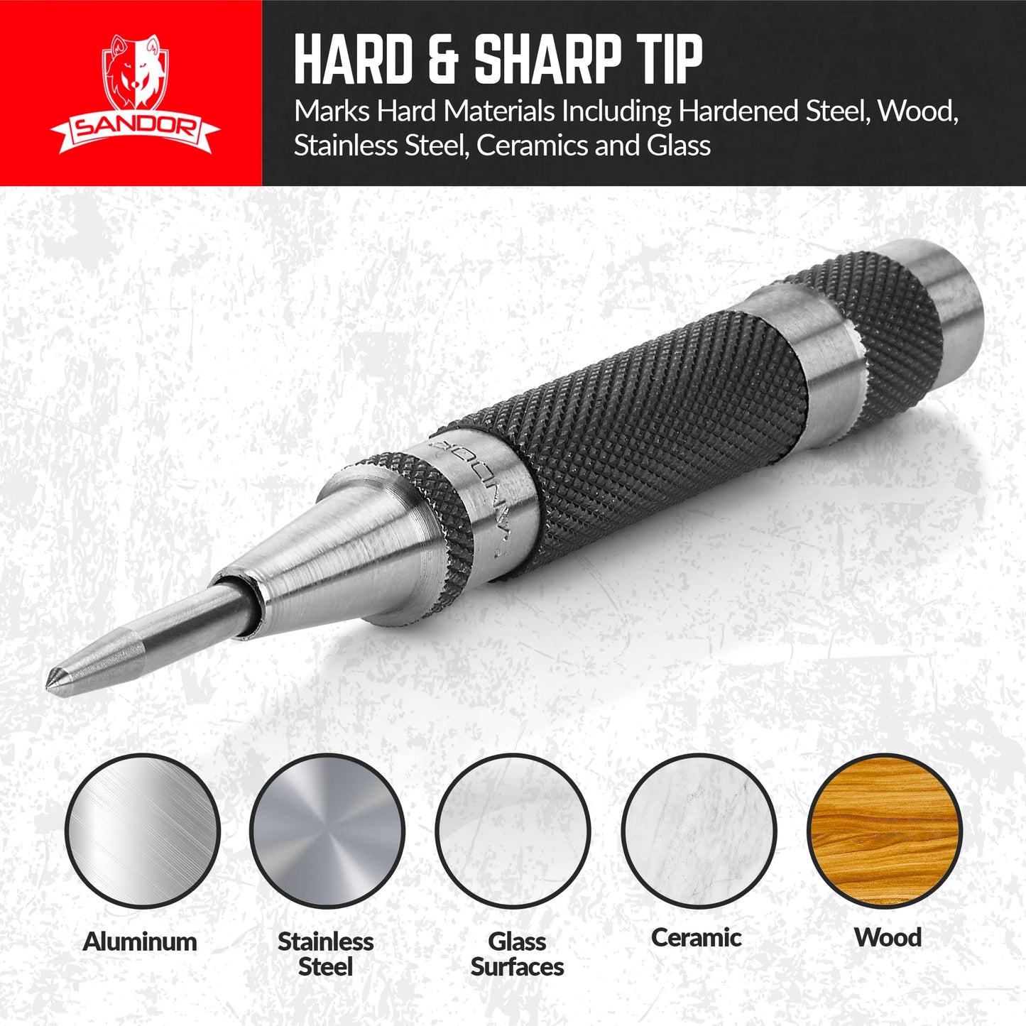 Heavy Duty Automatic Center Punch - 2-Pack Spring-Loaded Steel Hand Tool for Machinists & Carpenters with Adjustable Knurled Cap & Case