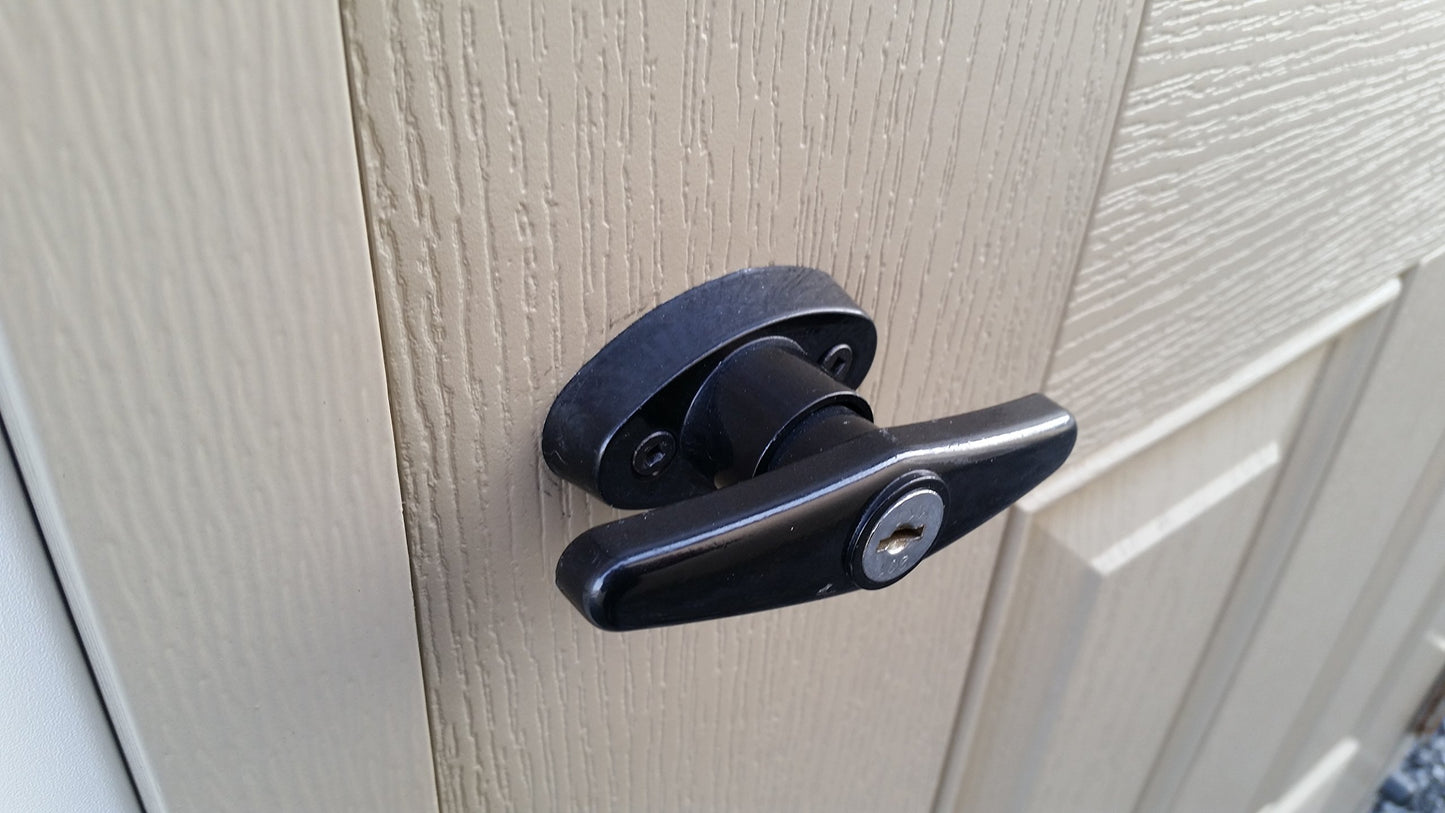 Shed Door T-Handle Lock Kit - Includes 2 Keys, Screws, Allen Wrench, 4-1/2" Stem, Shed & Barn Door Locks (Black)