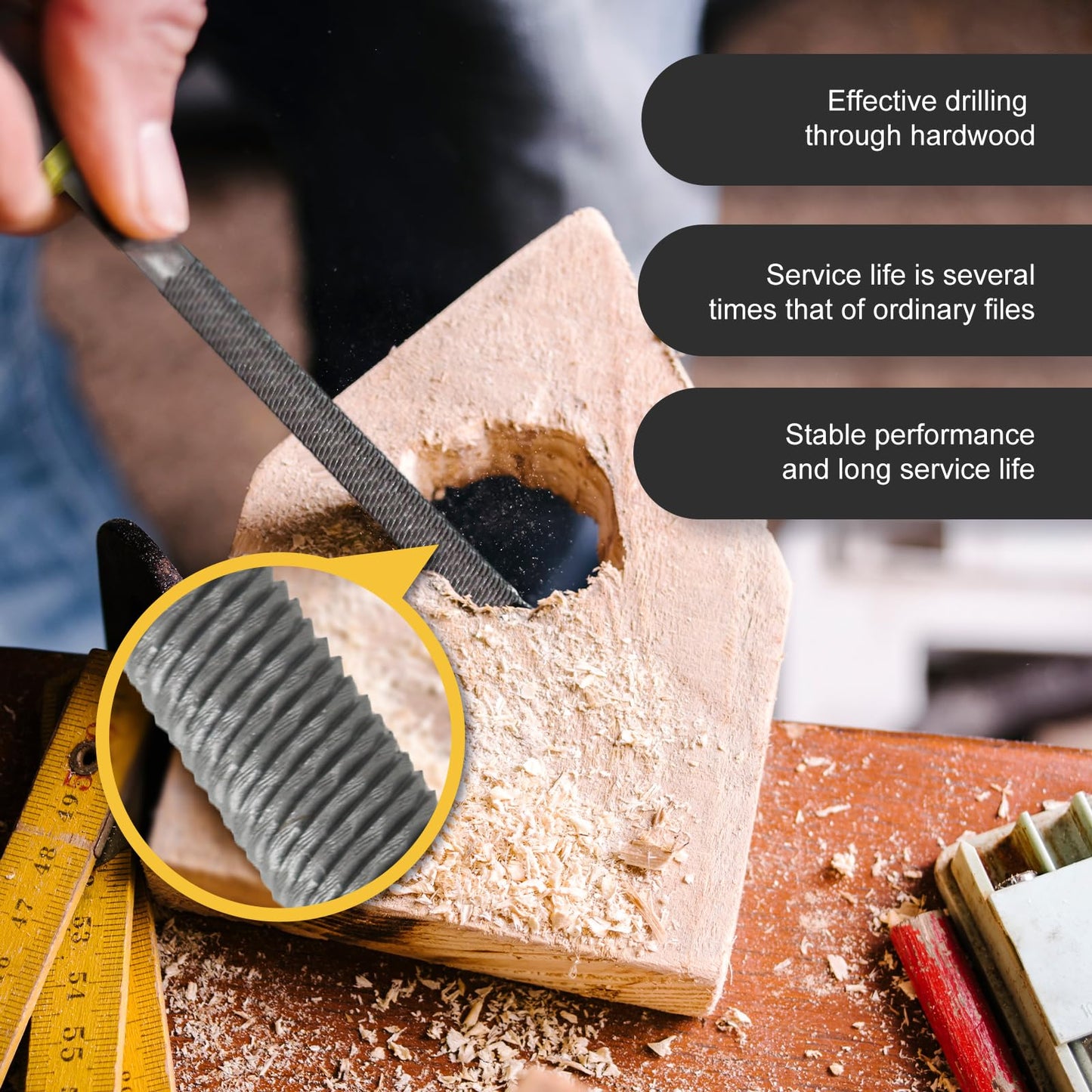 MORROWIND 3-Pc Metal File Set, 8" Carbon Steel Flat, Half-Round & Round Files, Heavy-Duty for Metal, Wood, Plastic – Yellow