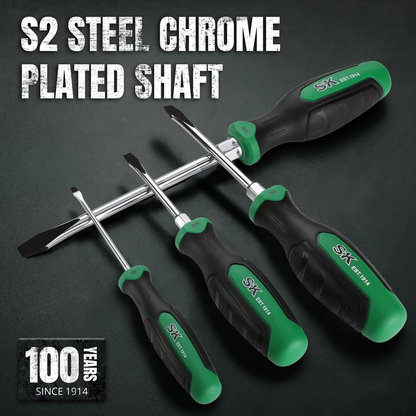 SK 6-Piece Slotted Screwdriver Set, Magnetic Screwdriver Set, S2 Steel, SureGrip Handle